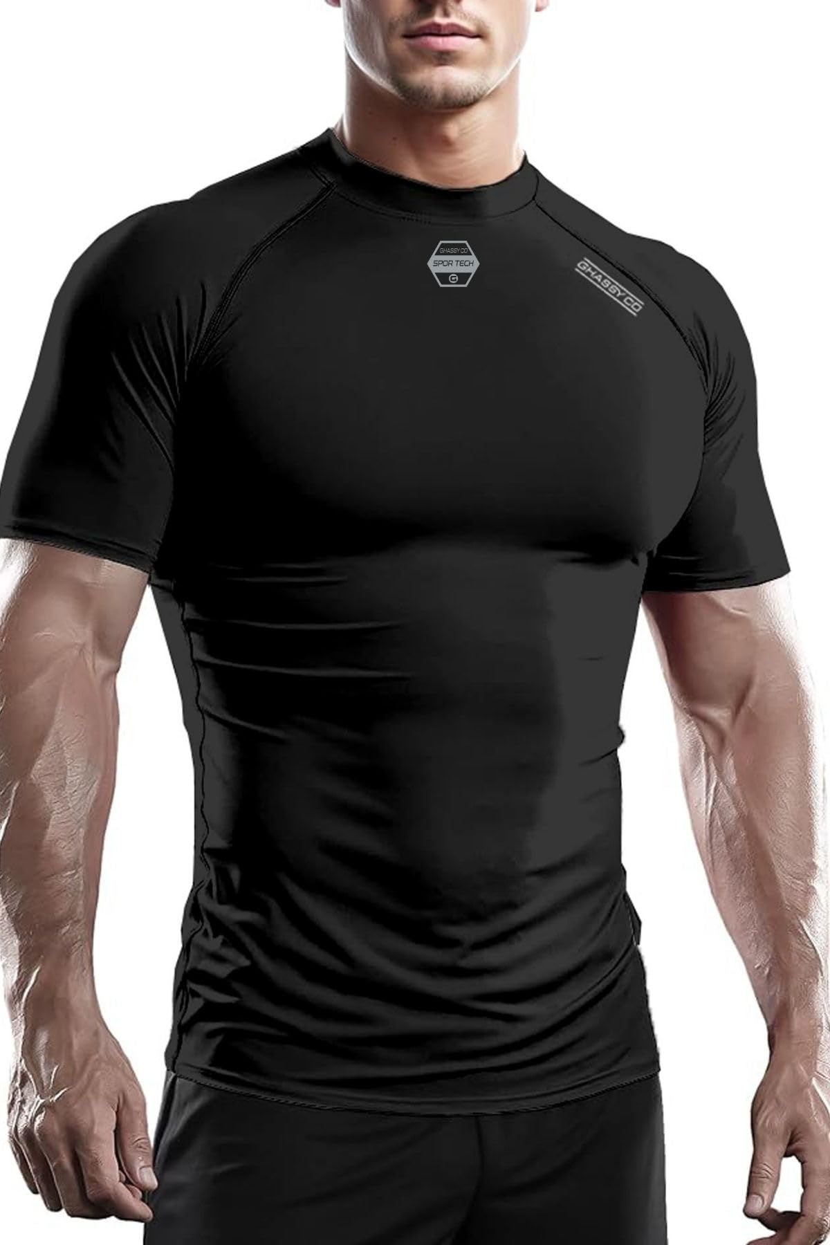 Ghassy Co. Erkek Premium Nefes Alabilen Hızlı Kuruma Koşu Fitness Reflektör Armalı Spor T-shirt SİYAH XL