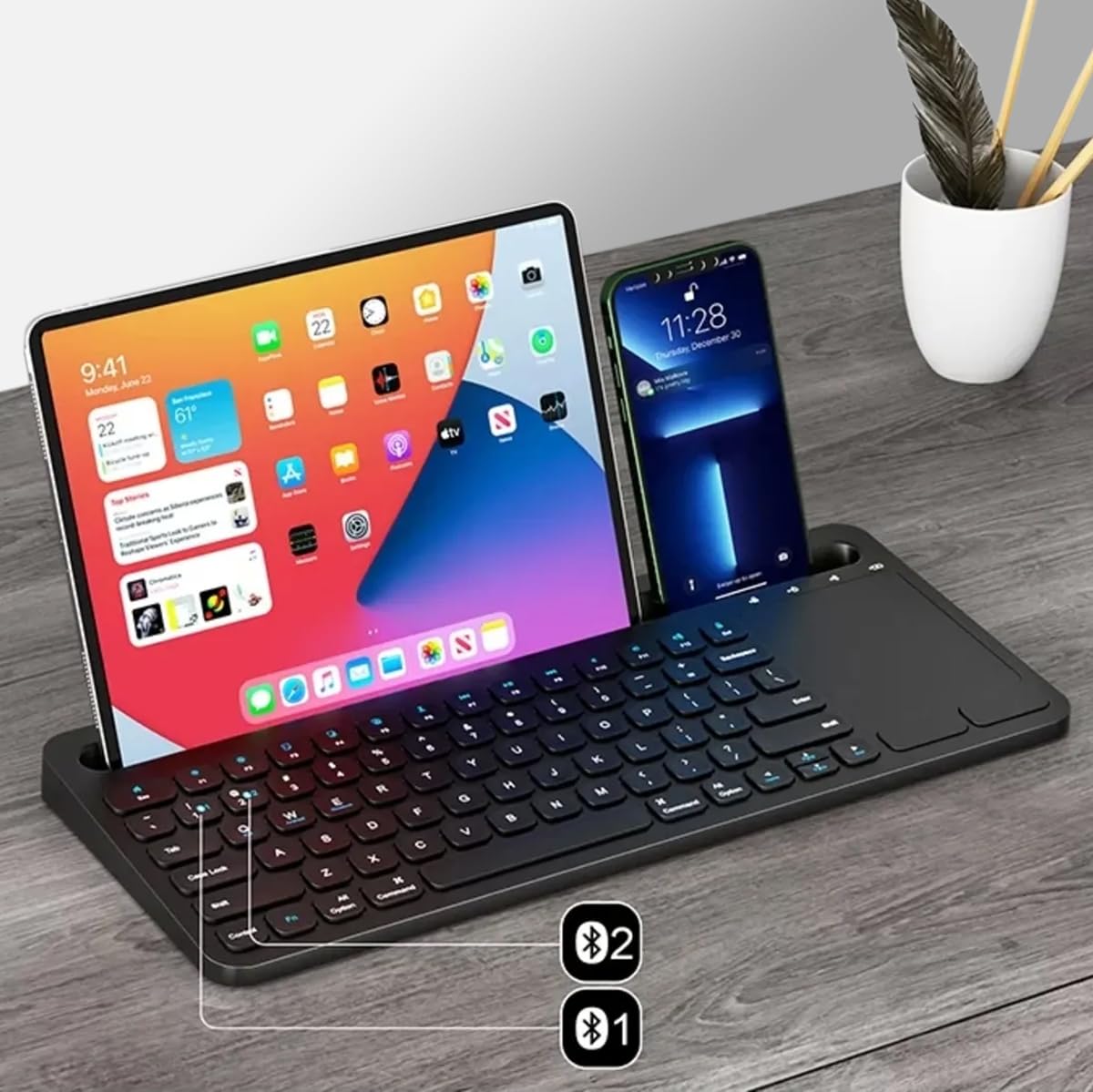 Coverzone Şarjlı Bluetooth TouchPad Klavye Dual Bağlantı Huawei MatePad 11.5 Uyumlu Hızlı ve Kolay Kablosuz Bağlantı Tablet ve Telefon ile Kullan Türkçe Q Klavye ZR731