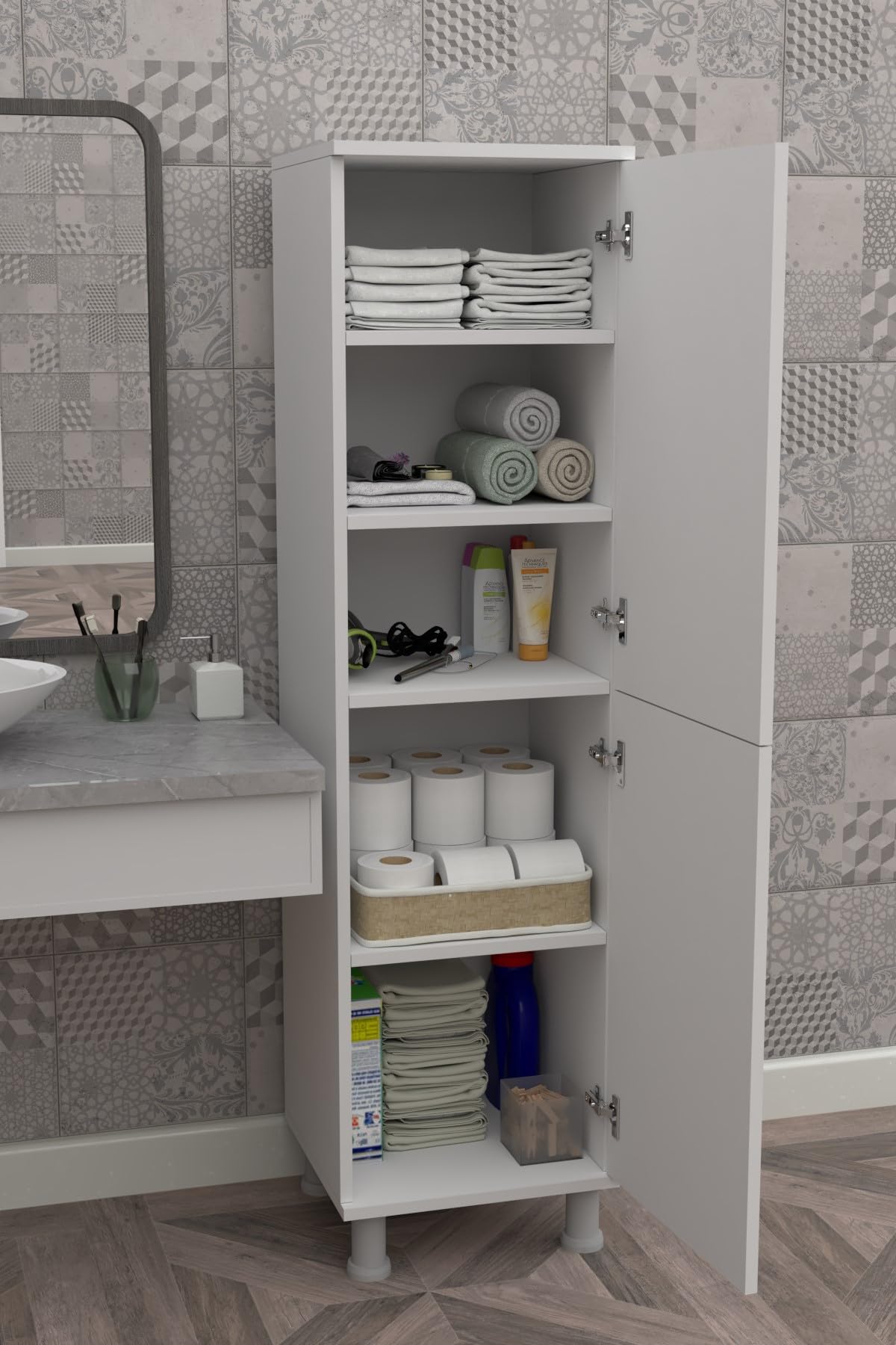 Durusilya Mobilya Çok Amaçlı Kapaklı Raflı Mutfak Balkon Kiler Banyo Erzak Dolabı