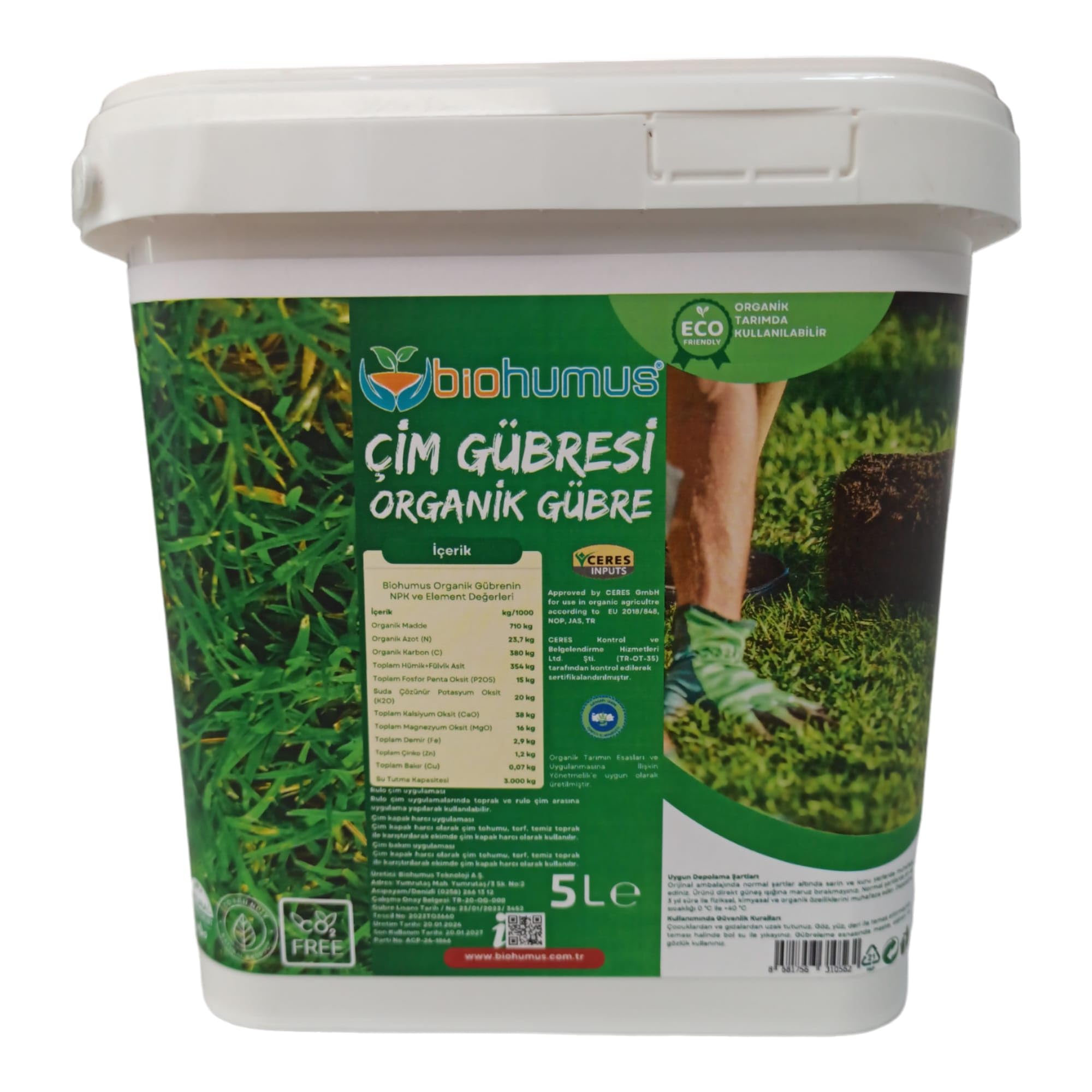 Biohumus ÇİM için, Organik gübre, Organik Sertifikalı, Kök geliştirici, toprak düzenleyici, bitki besleyici, 5 Litre