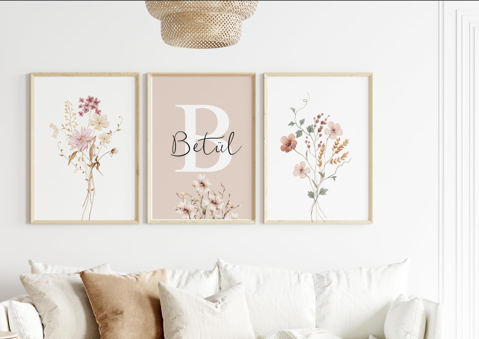İsme Özel Kız Çocuk Odası 3'lü Tablo Seti - Bebek Odası Tablo - Modern Wall Art - CCKK001 (Siyah, 30x42)