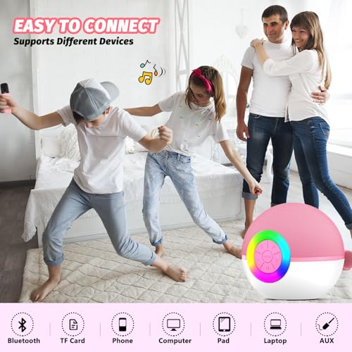 Mgaolo Çocuklar Yetişkinler için Mini Karaoke Makinesi, 2 Kablosuz Mikrofonlu Taşınabilir Bluetooth Hoparlör, Erkek ve Kız Çocuklar için MP3 Çalı Hediye Oyuncakları 3-12 Yaş Doğum Günü Aile Ev Partisi