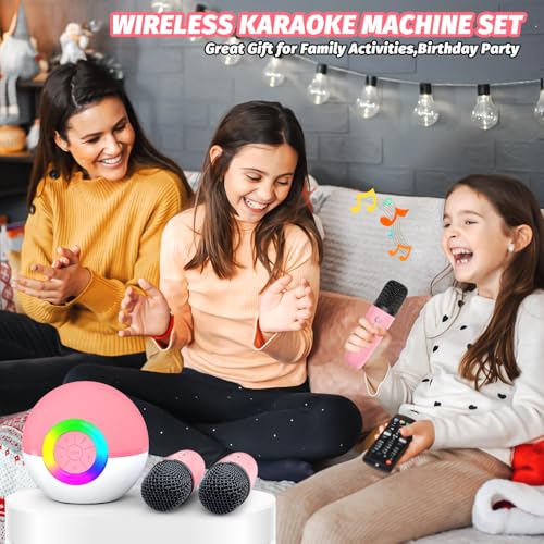 Mgaolo Çocuklar Yetişkinler için Mini Karaoke Makinesi, 2 Kablosuz Mikrofonlu Taşınabilir Bluetooth Hoparlör, Erkek ve Kız Çocuklar için MP3 Çalı Hediye Oyuncakları 3-12 Yaş Doğum Günü Aile Ev Partisi