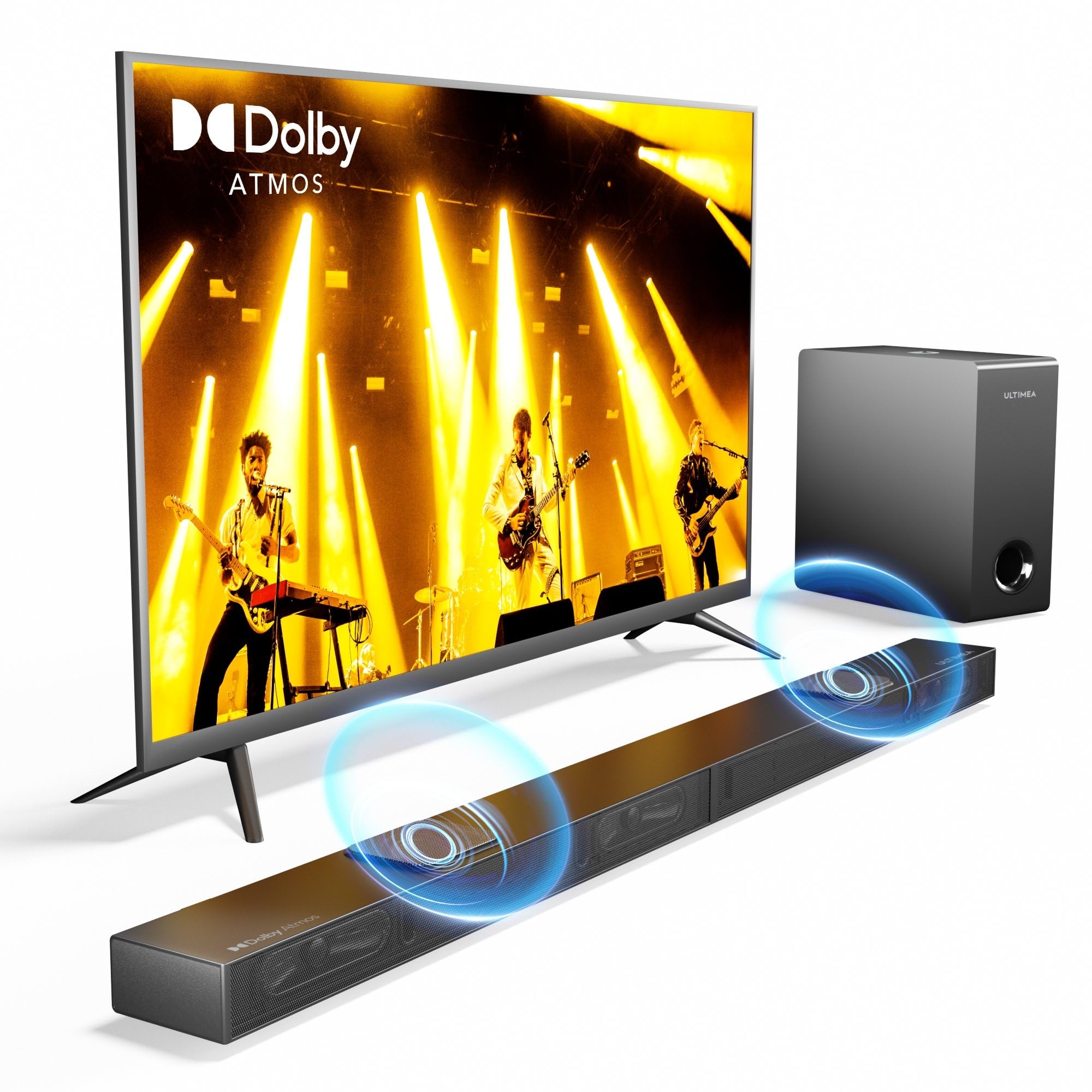 ULTIMEA 3.1.2 Dolby Atmos Soundbar, 2 Yukarı Ateşleme Sürücü, Akıllı TV için Subwoofer'lı 390W Tepe Gücü Ses Çubuğu, 4K HDR Geçişli Ev Sineması Ses Sistemi, BassMX Teknolojisi, HDMI IN/eARC, Nova S70