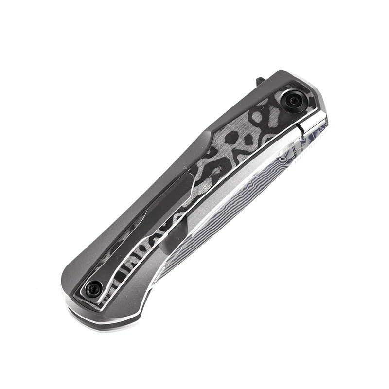 KANSEPT Kratos | Flipper Bıçak | Titanyum + Siyah Gül Desenli Karbon Fiber Kakma Sap | Damascus Çelik Çakı | K1024A5