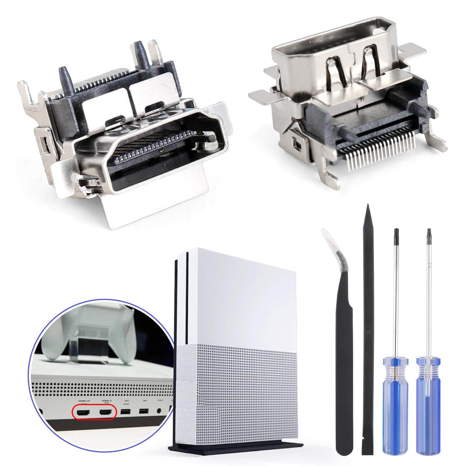 YWLRONG 2 paket HDMI bağlantı noktası değiştirme Xbox One S soket jakı arayüzü konektörü Xbox One S konsolu aksesuarları parçaları ile tamir kiti