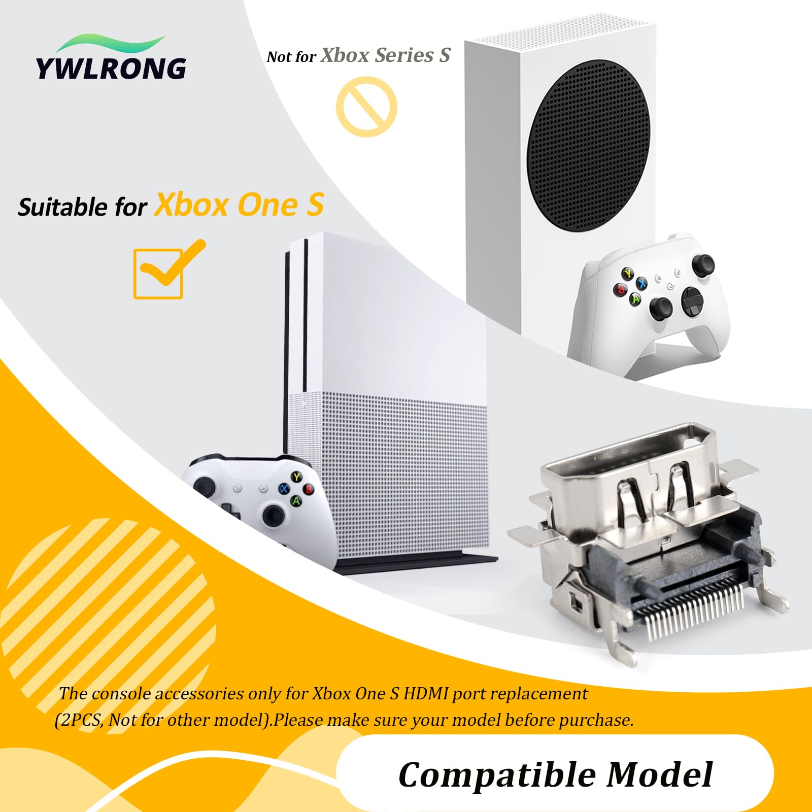 YWLRONG 2 paket HDMI bağlantı noktası değiştirme Xbox One S soket jakı arayüzü konektörü Xbox One S konsolu aksesuarları parçaları ile tamir kiti