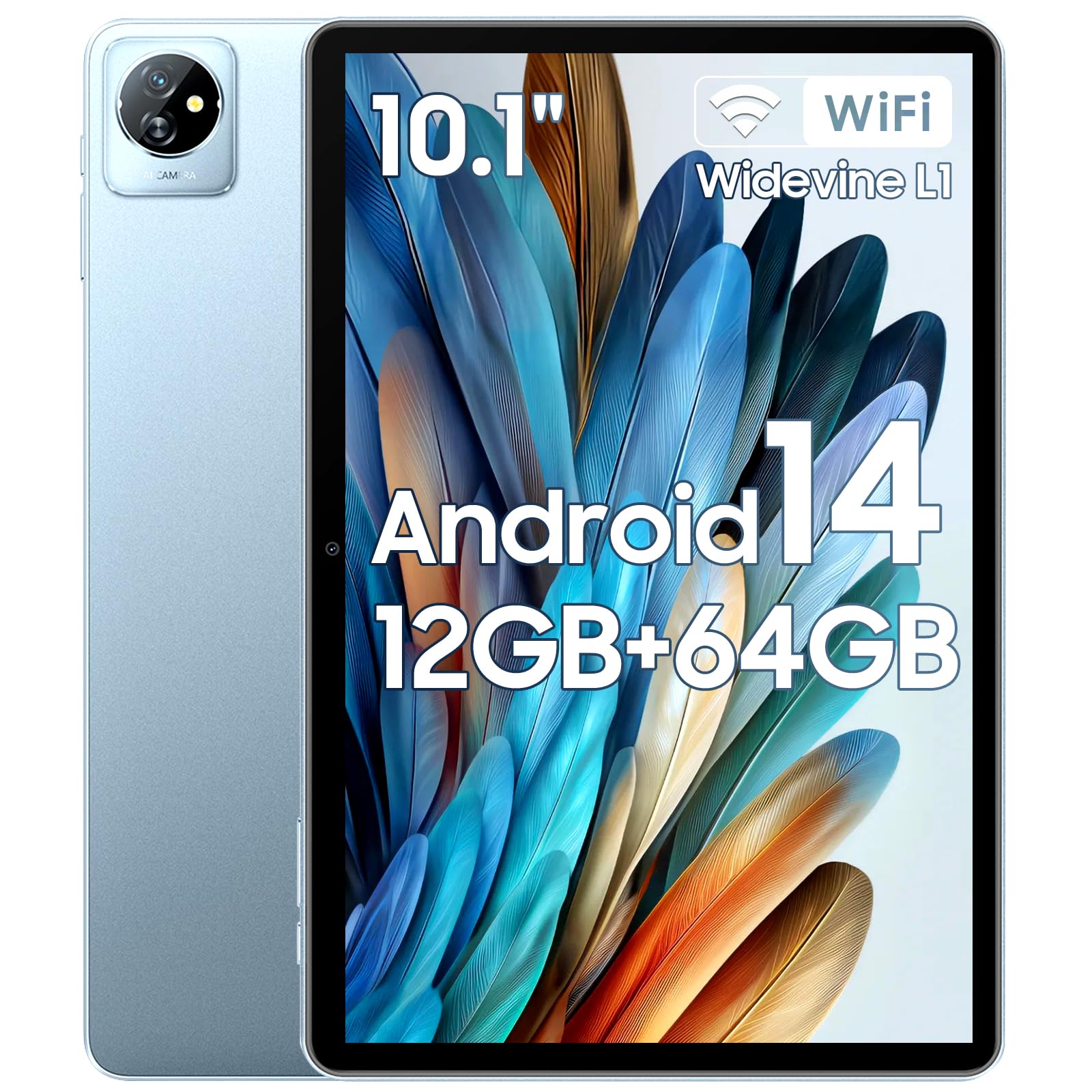 Blackview Tab 70 WiFi 2024 Android 14 Tablet, 12 (4+8) GB+64GB 1TB Genişlet, Wi-Fi 6 Modeli, HD+IPS Ekranlı 10.1 inç Tablet, 6580mAh, Çift Hoparlör ve Kamera, BT5.0, Google GMS, 2.0GHz CPU, Mavi