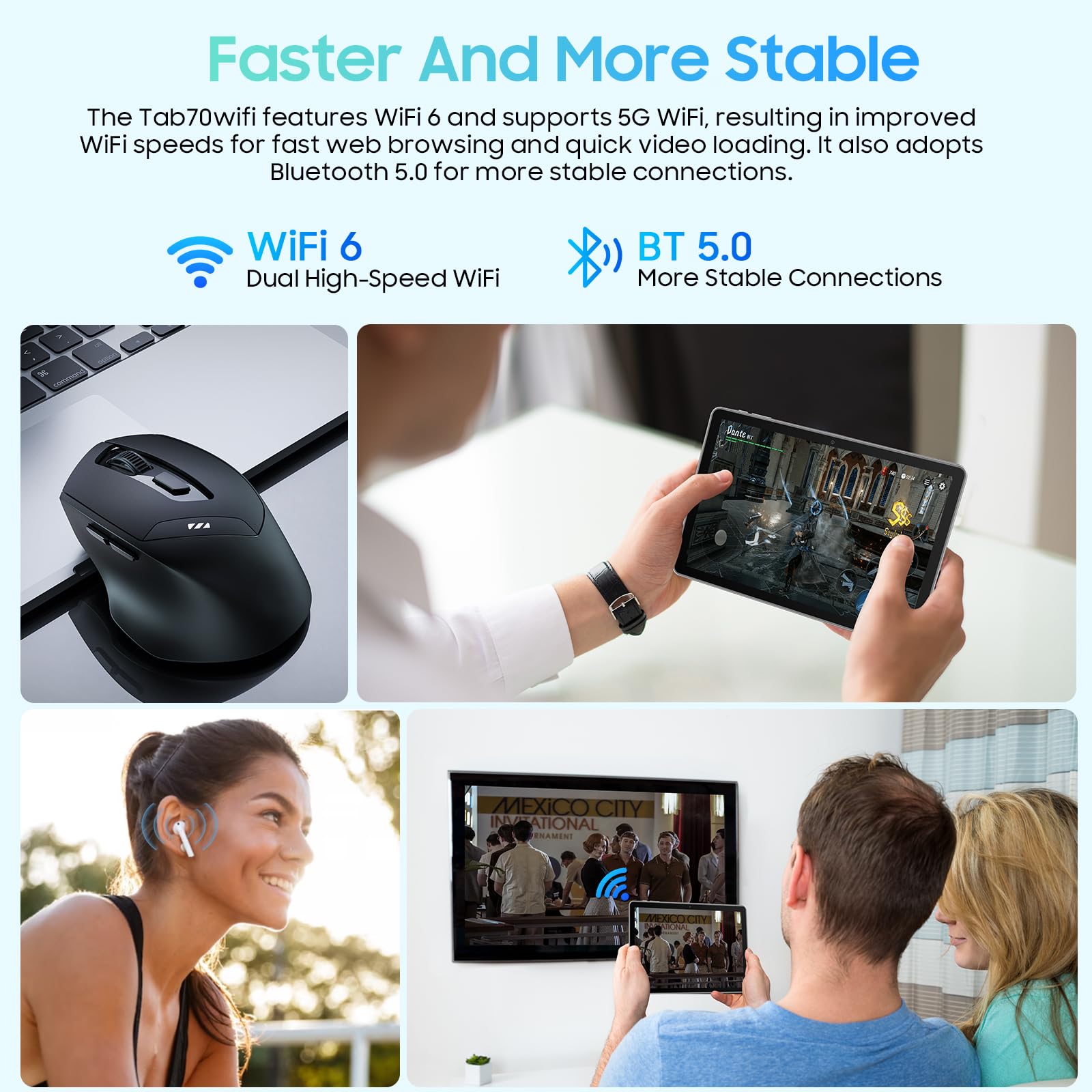 Blackview Tab 70 WiFi 2024 Android 14 Tablet, 12 (4+8) GB+64GB 1TB Genişlet, Wi-Fi 6 Modeli, HD+IPS Ekranlı 10.1 inç Tablet, 6580mAh, Çift Hoparlör ve Kamera, BT5.0, Google GMS, 2.0GHz CPU, Mavi