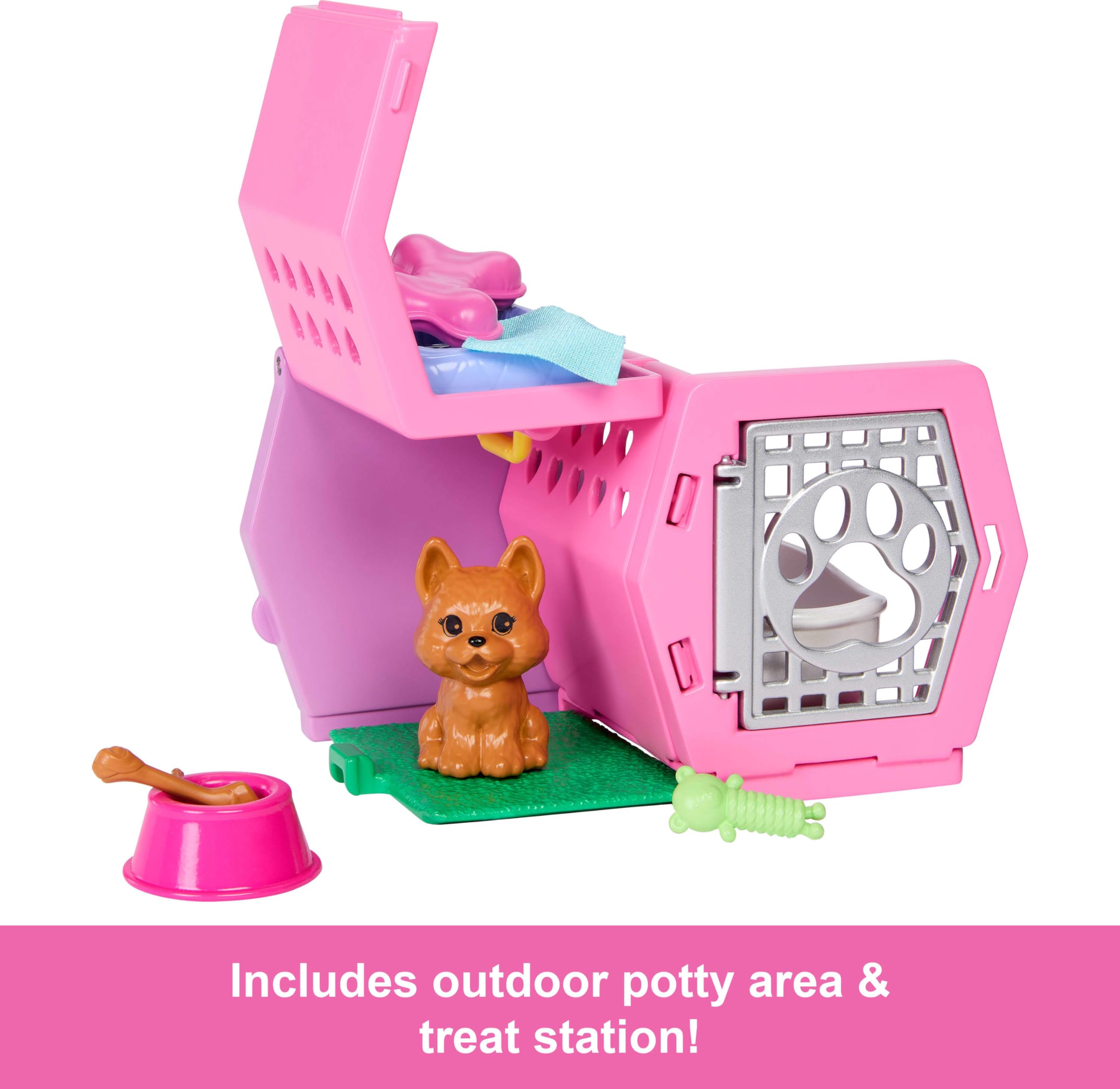 Barbie Chelsea™ Köpekçiğin Taşıma Çantası Oyun Seti BARBIE Chelsea Köpekçiğin Taşıma Çantası oyun seti, küçük bebek, taşıma çantası ve köpek aksesuarları JDF89