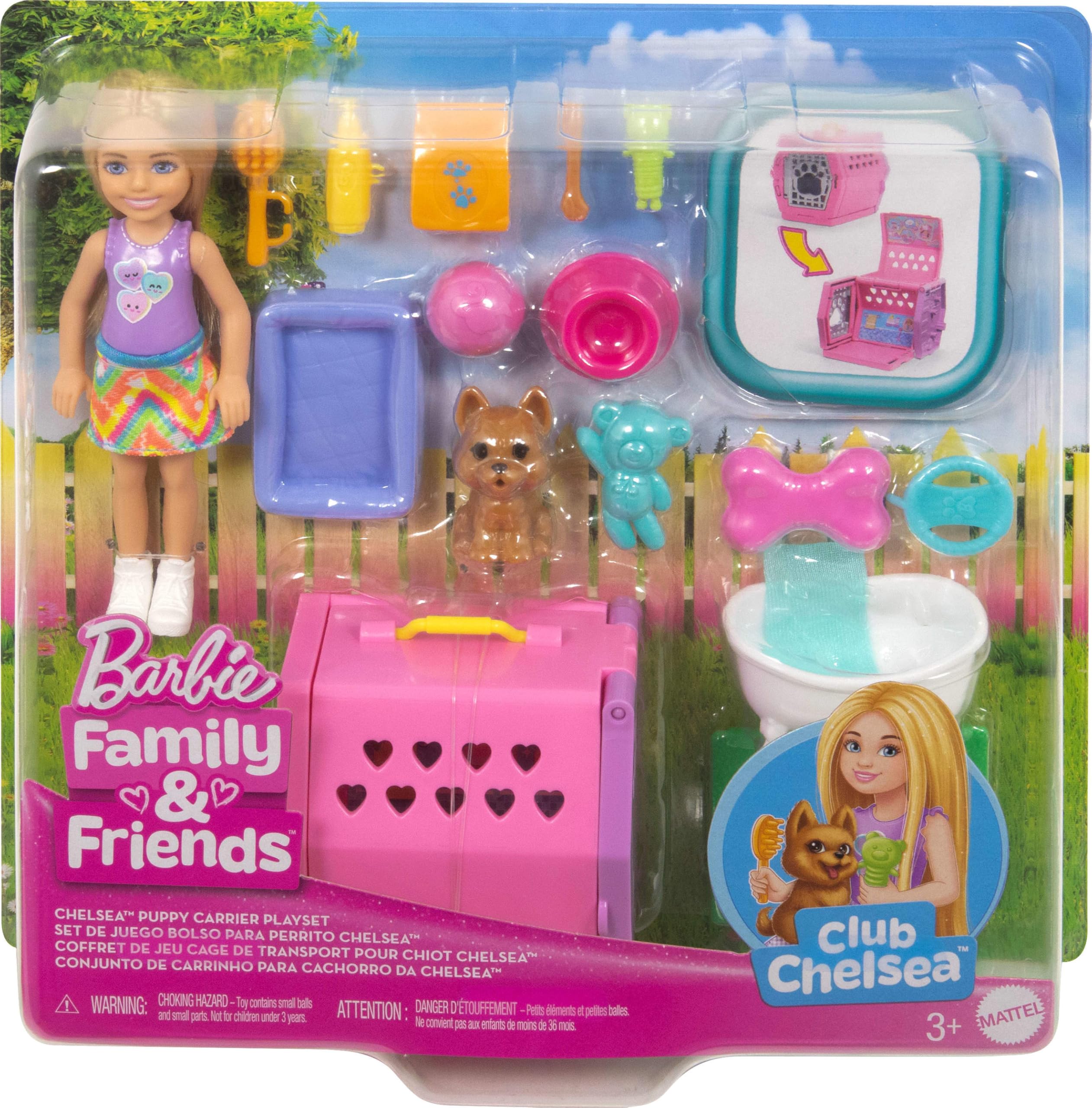 Barbie Chelsea™ Köpekçiğin Taşıma Çantası Oyun Seti BARBIE Chelsea Köpekçiğin Taşıma Çantası oyun seti, küçük bebek, taşıma çantası ve köpek aksesuarları JDF89