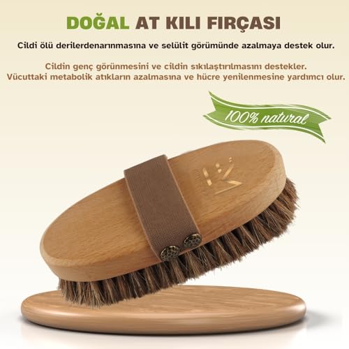 EM AMANOS BEAUTY %100 Doğal At Kılı Selülit Fırçası - Selülit Karşıtı, Batık, Pürüzlü Görünüm, Çilek Görünüm Giderici Sıkılaştıcı Doğal Peeling Etkili