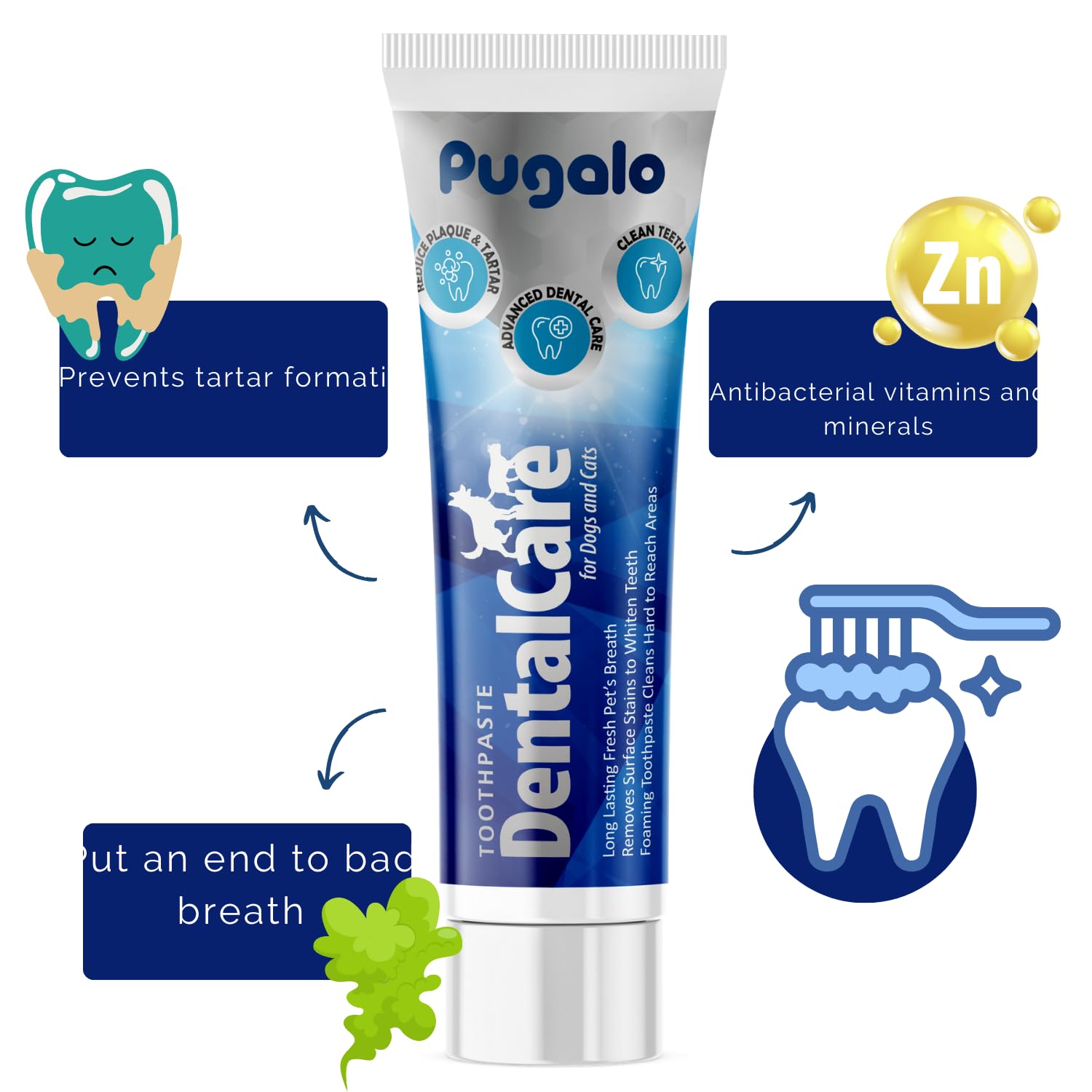 Pugalo Kedi ve Köpek Diş Macunu, Enzimatik Formül, Tartar Önleyici, Vanilyalı, 100 ml