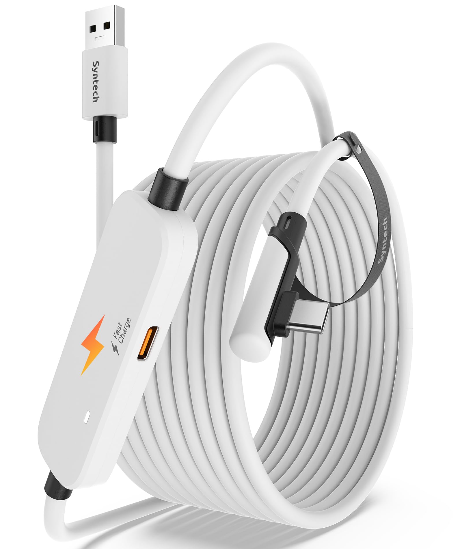 Syntech Oculus/Meta Quest 3S/3 Aksesuarlarıyla Uyumlu 16FT Şarjlı Bağlantı Kablosu, Quest2/Pro, Pico4, USB 3.0 A'dan C'ye Adaptörsüz VR Kablosu, SteamVR, Şarj ve Bağlantı için Eşzamanlı Olarak Beyaz