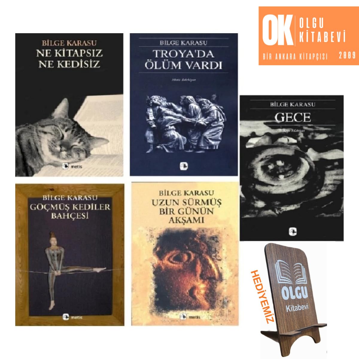 Gece - Ne Kitapsız Ne Kedisiz - Göçmüş Kediler Bahçesi - Troya'da Ölüm Vardı - Uzun Sürmüş / 5 Kitap set - bilge karasu