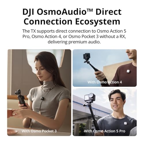 DJI MIC Mini (1 Tx + 1 Rx), Ultra Hafif, Yüksek Kaliteli Ses, Gürültü İptali, Otomatik Limit, Kamera/Iphone/Android İçin Kablosuz Mikrofon, Vlog, Akış, 400 Metre İletim