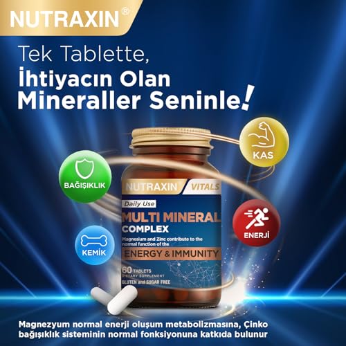 Nutraxin Multi Mineral Complex | 12 Mineral İçeren Takviye | Vegan | 60 Tablet | Kalsiyum, Magnezyum, Çinko, Demir ve Daha Fazlası