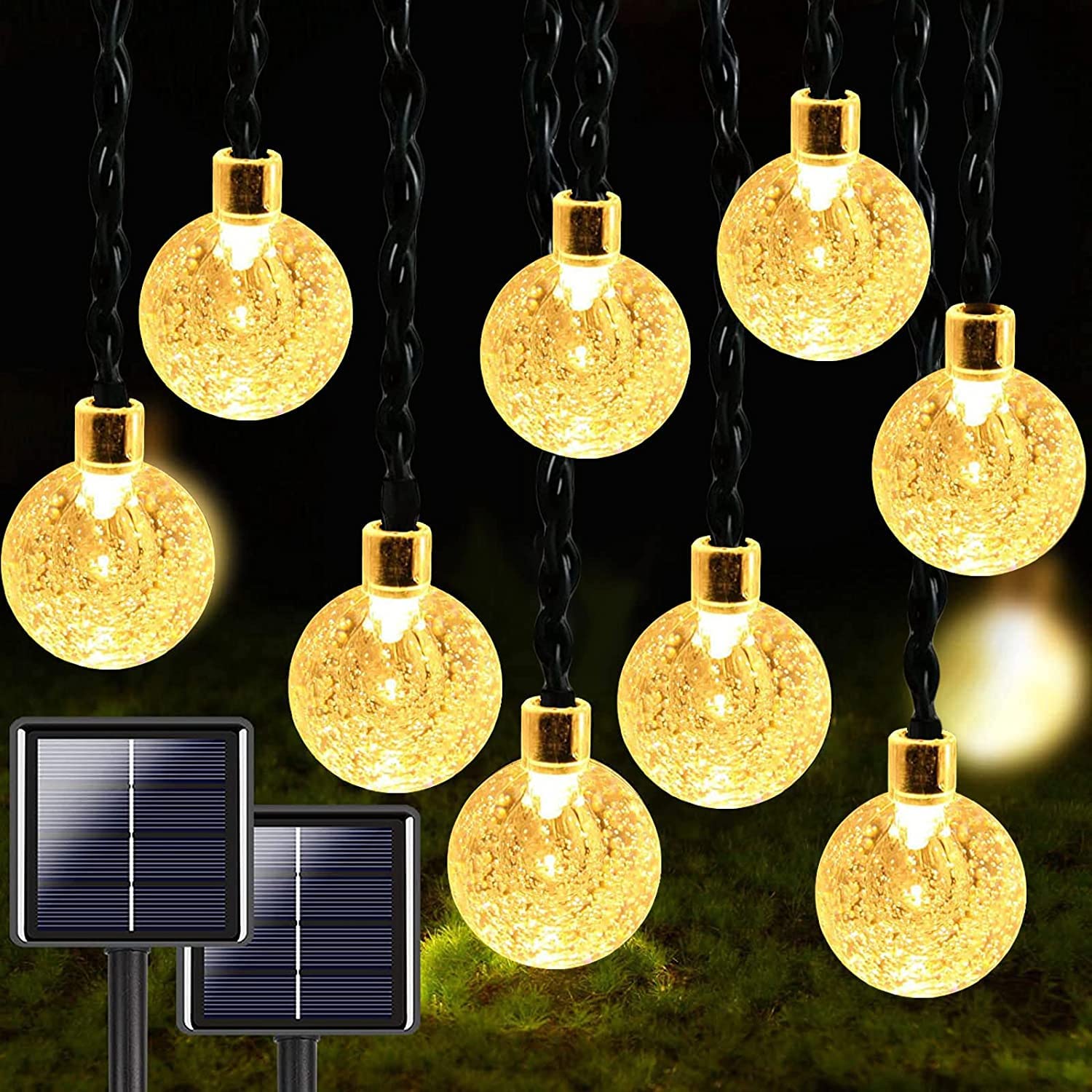 light home LED Solar Işık Zinciri, Dış Mekan, 7 m, 50 LED, Kristal Küre Solar Işık Zinciri, Işık Sensörlü Sıcak Beyaz, 8 Mod, IP65 Su Geçirmez Dekorasyon, Bahçe, Teras, Düğünler, Partiler,
