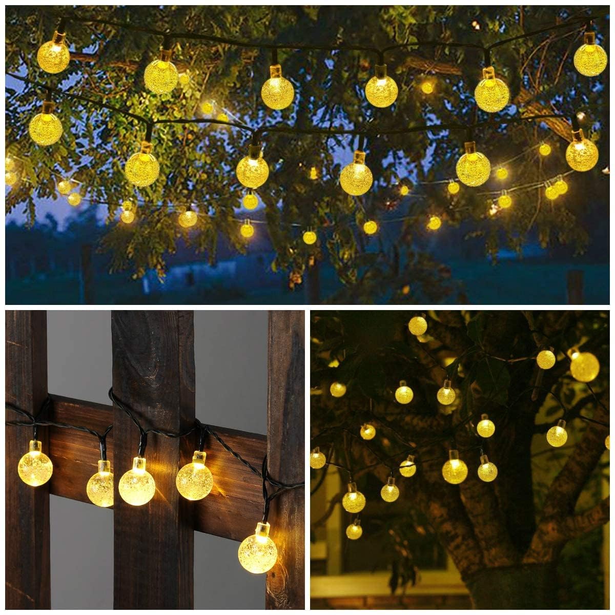 light home LED Solar Işık Zinciri, Dış Mekan, 7 m, 50 LED, Kristal Küre Solar Işık Zinciri, Işık Sensörlü Sıcak Beyaz, 8 Mod, IP65 Su Geçirmez Dekorasyon, Bahçe, Teras, Düğünler, Partiler,