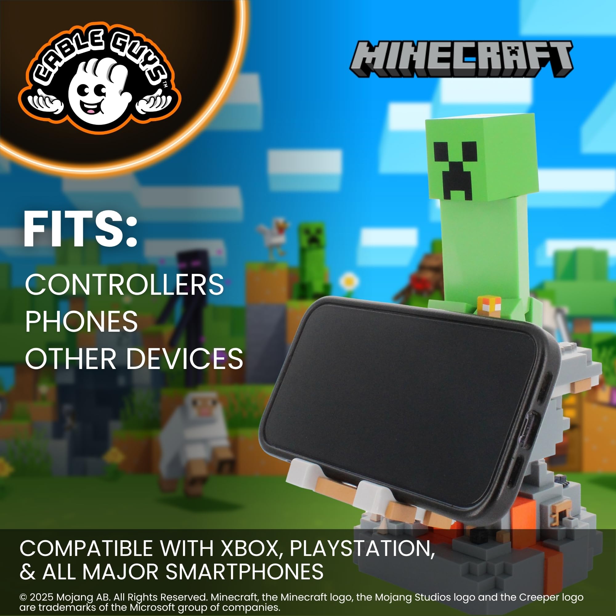 Cable Guys – Minecraft Creeper oyun aksesuarı tutucu ve cep telefonu tutucu, çoğu kumanda (Xbox, Play Station, Nintendo Switch) ve cep telefonu için