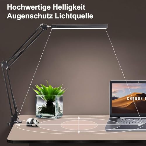 Coverzone Dekoratif Led Masa Lambası SY040 USB Kablolu Kademeli 3 Eklemli LED Masa Lambası, Kıskaçlı Model Çalışma Masası Lambası Kitap Okuma için Işık (SY040 - Siyah)