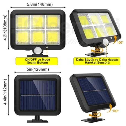 Greentech Güneş Enerjili 120 Cob Led Aydınlatma/GT-SL09