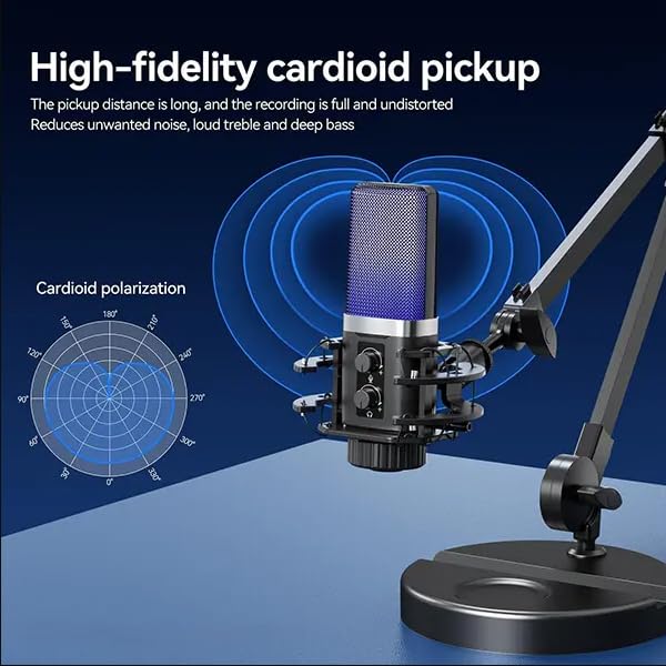 Coverzone RGB USB Condenser Microphone – Studio Kalitesinde Kayıt, Gürültü Azaltmalı Profesyonel Mikrofon, Oyun Yayını ve Podcast için Kardioid Mikrofon, Metal Gövdeli Tripod Standlı | X3R