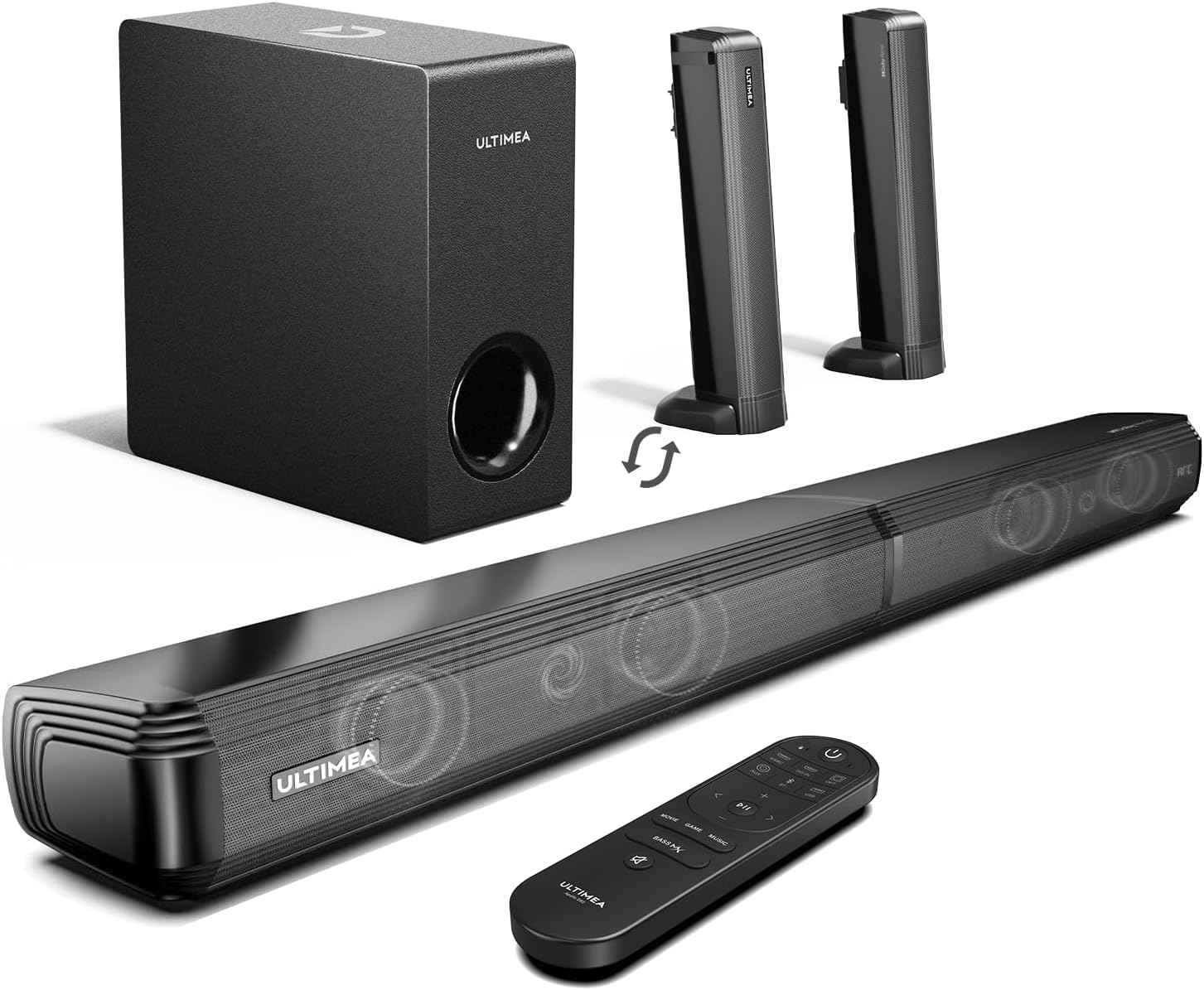 ULTIMEA Dolby Atmos'lu Akıllı TV için 4.1ch Ses Çubuğu, Subwoofer'lı 2'si 1 Arada Bluetooth 5.3 Soundbar, 280W Tepe Güç, 3 EQ Modu TV Soundbar, Bass Ayarlanabilir, HDMI eARC, Apollo S60, 2025