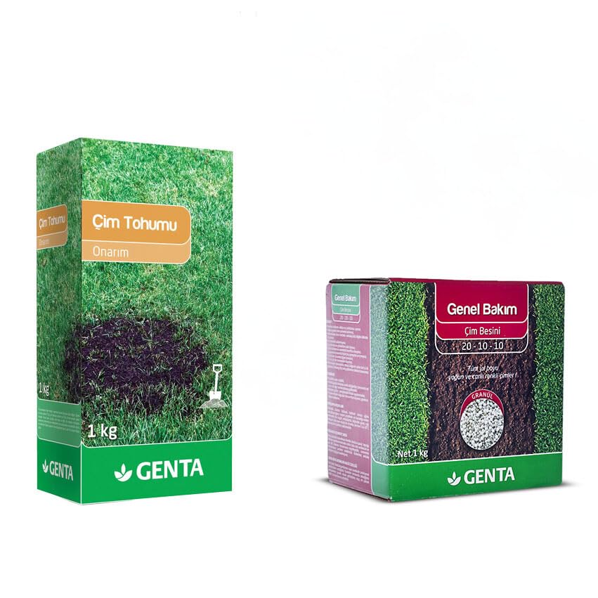 Genta Onarım Çim Tohumu 1 Kg - Genel Bakım Çim Gübresi 1 kg - Çim Onarım Paketi