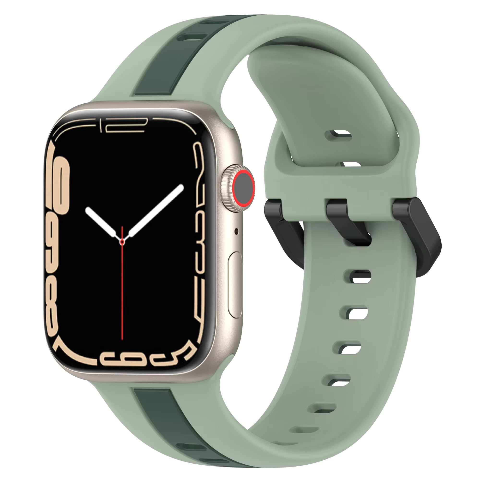 Minesk Apple Watch ile Uyumlu 42/44/45/46/49 MM için Metal Tokalı Spor Silikon Kordon Çift Renkli Ha