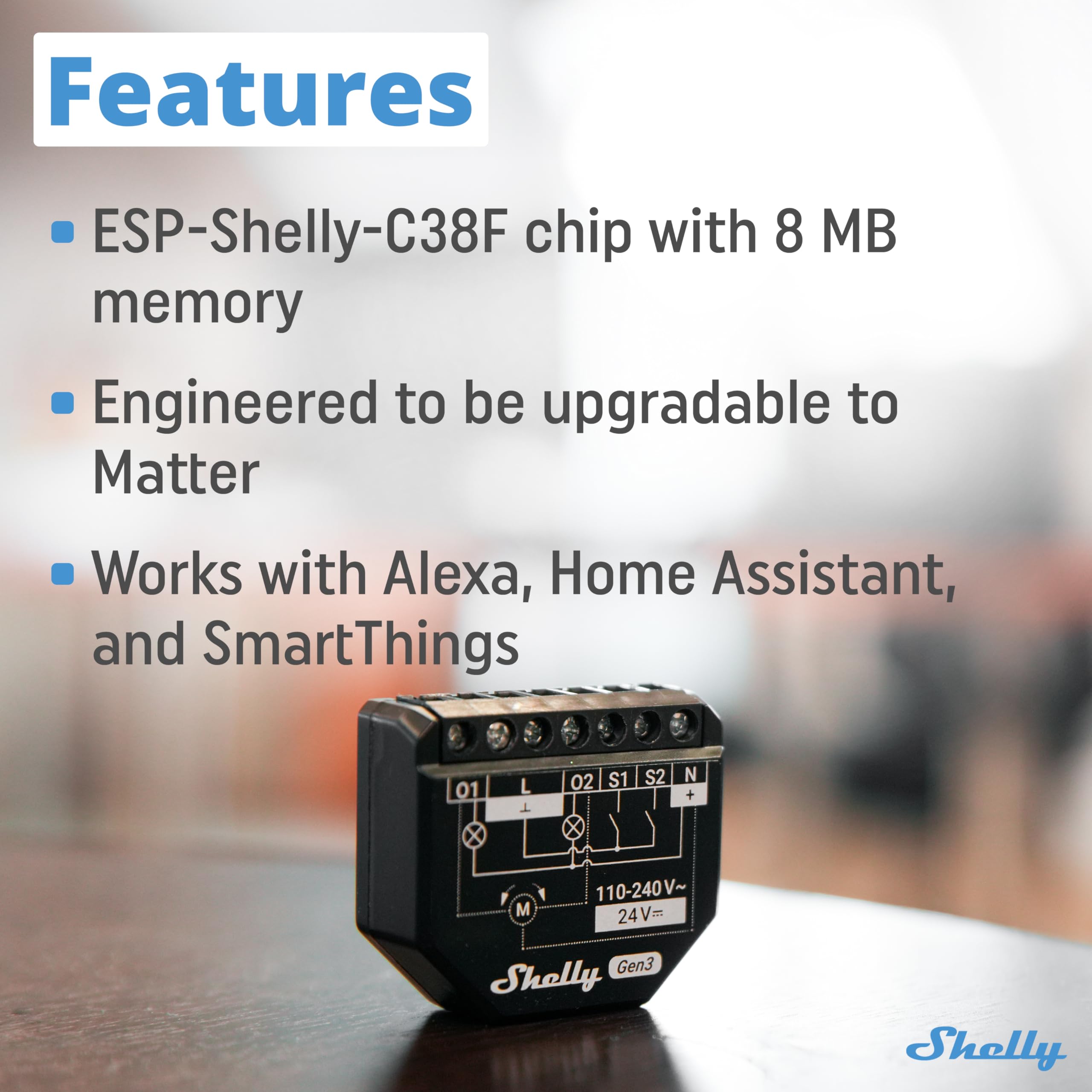 Shelly Plus 2PM Gen3 | Wi-Fi ve Bluetooth 2 Kanallı Akıllı Röle Şalteri | Elektrik Tüketimi Ölçümlü Panjur Şalteri | Ev Otomasyonu | Google Home Alexa Aksesuarı | iOS Android Uygulaması