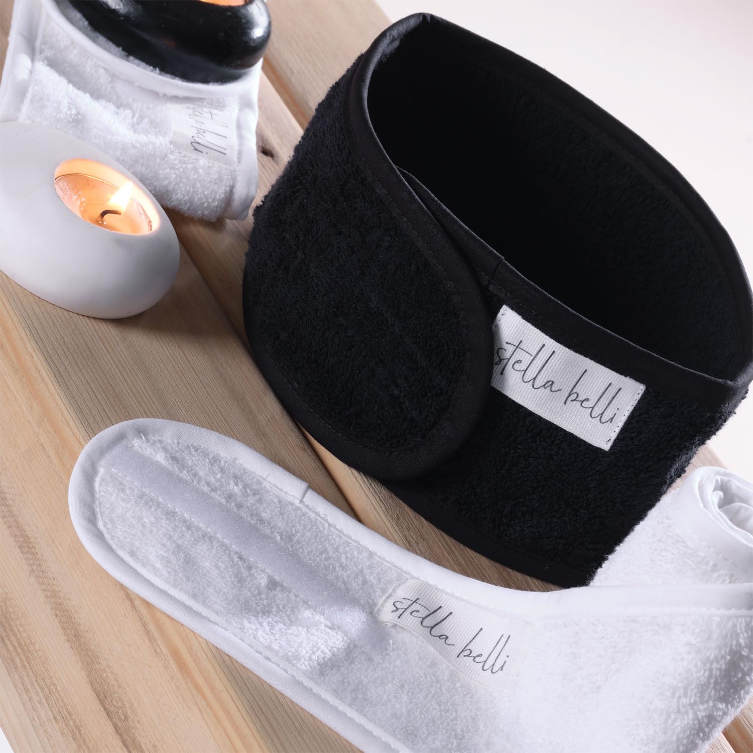 StellaBelli Saç Bandı | 2li Set | Havlu%100 Pamuk | Ter Sporcu Makyaj Bandana, Cırt Bant Biyeli | Siyah & Beyaz