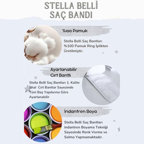 StellaBelli Bandana,%100 Pamuk Cırt Bantlı, Biyeli, Havlu Kafa - Saç Ve Makyaj Bandı | 3 Lü Set