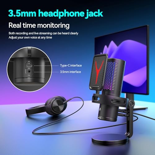 Coverzone Yanmai Bilgisayar Masaüstü Profesyonel 48kHz 16Bit Kardioid Condenser Mikrofon | Yayın, Oyun, Podcast ve Online Toplantılar İçin Profesyonel Ses | Plug & Play USB Mikrofon (GM7)