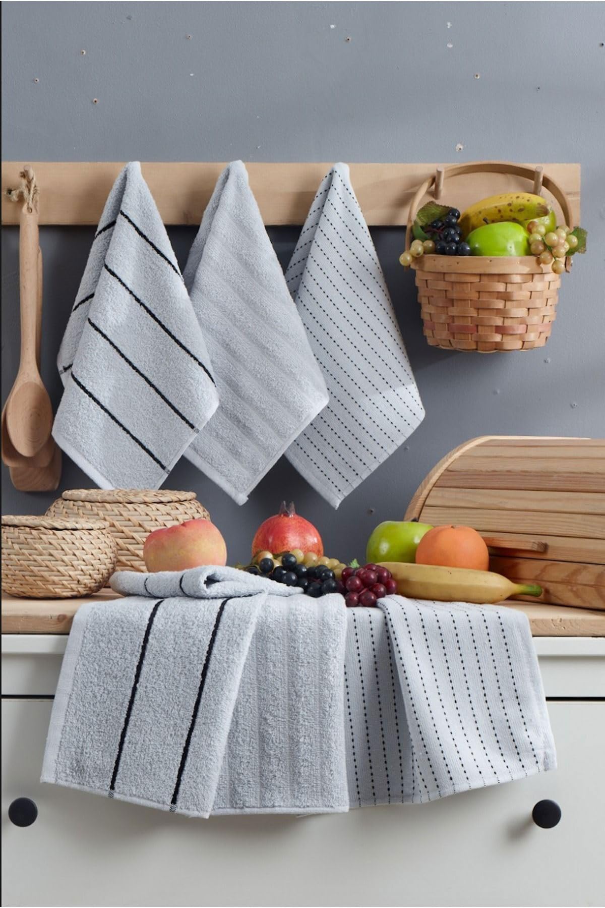 6 lı El Yüz Mutfak Havlusu Seti Sophia 30 X 50 Cm (Açık Gri)