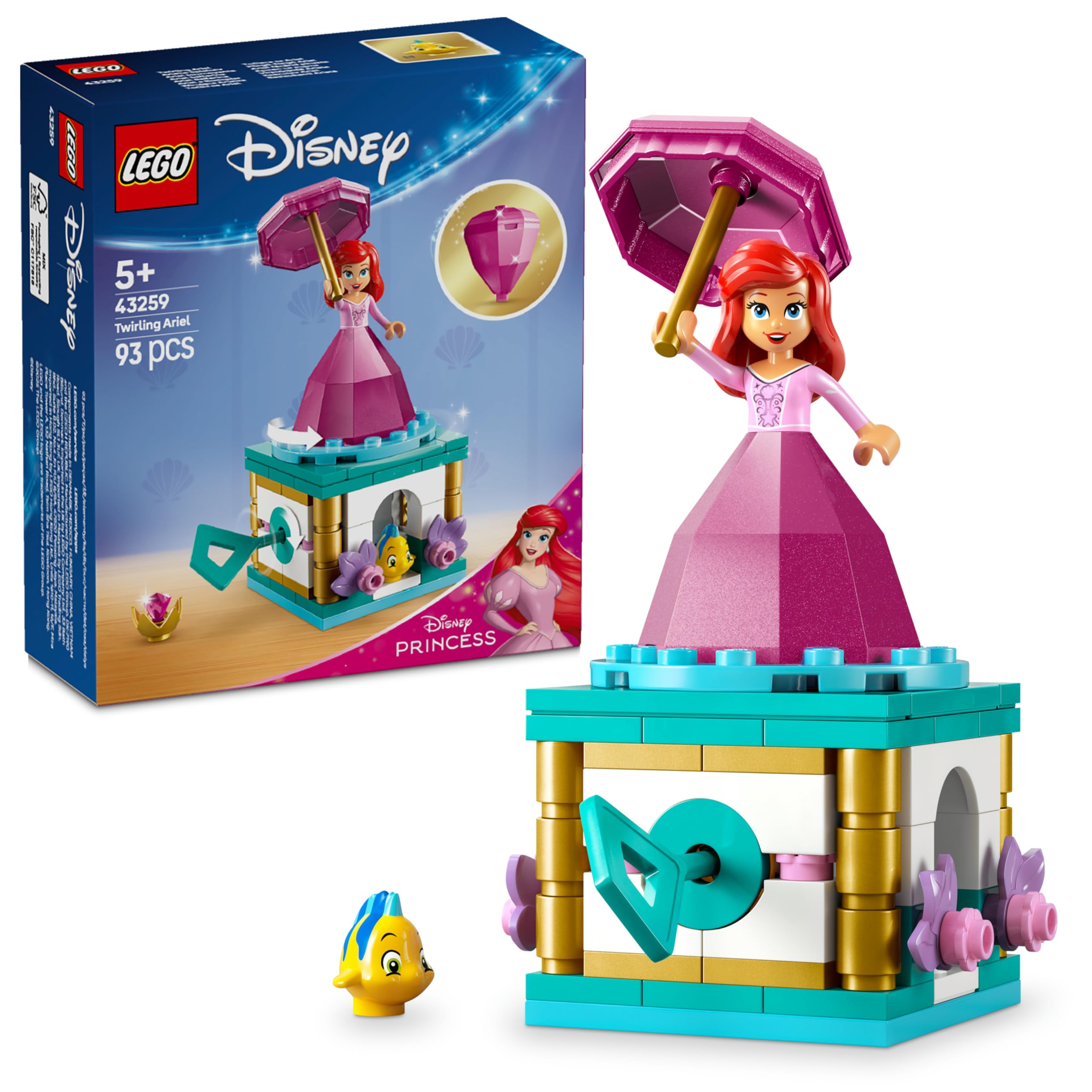 LEGO ǀ Disney Princess Dönen Ariel 43259-5 Yaş ve Üzeri Prenses Seven Çocuklar için Mini Bebek Figürü İçeren Yaratıcı Oyuncak Yapım Seti, Doğum Günü Hediyesi (93 Parça)