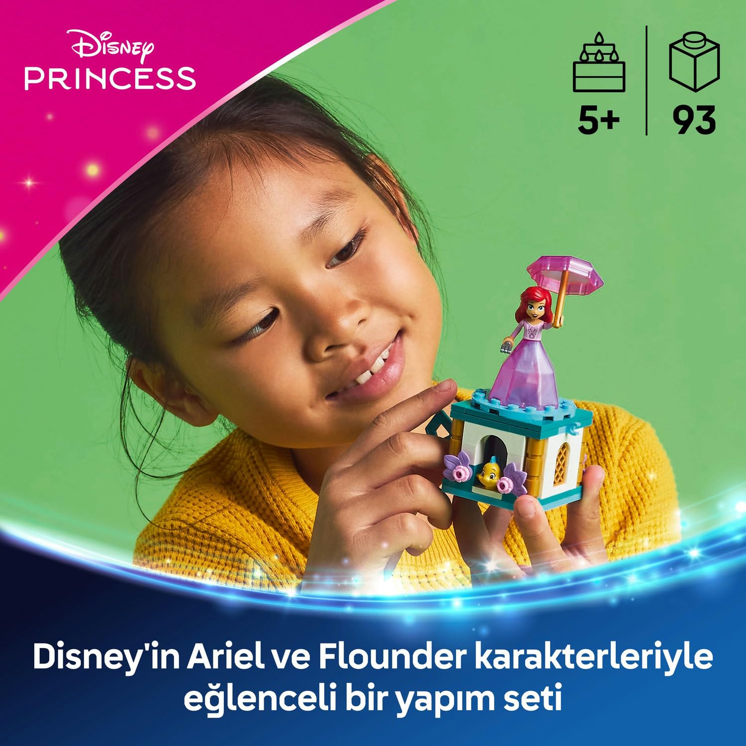 LEGO ǀ Disney Princess Dönen Ariel 43259-5 Yaş ve Üzeri Prenses Seven Çocuklar için Mini Bebek Figürü İçeren Yaratıcı Oyuncak Yapım Seti, Doğum Günü Hediyesi (93 Parça)