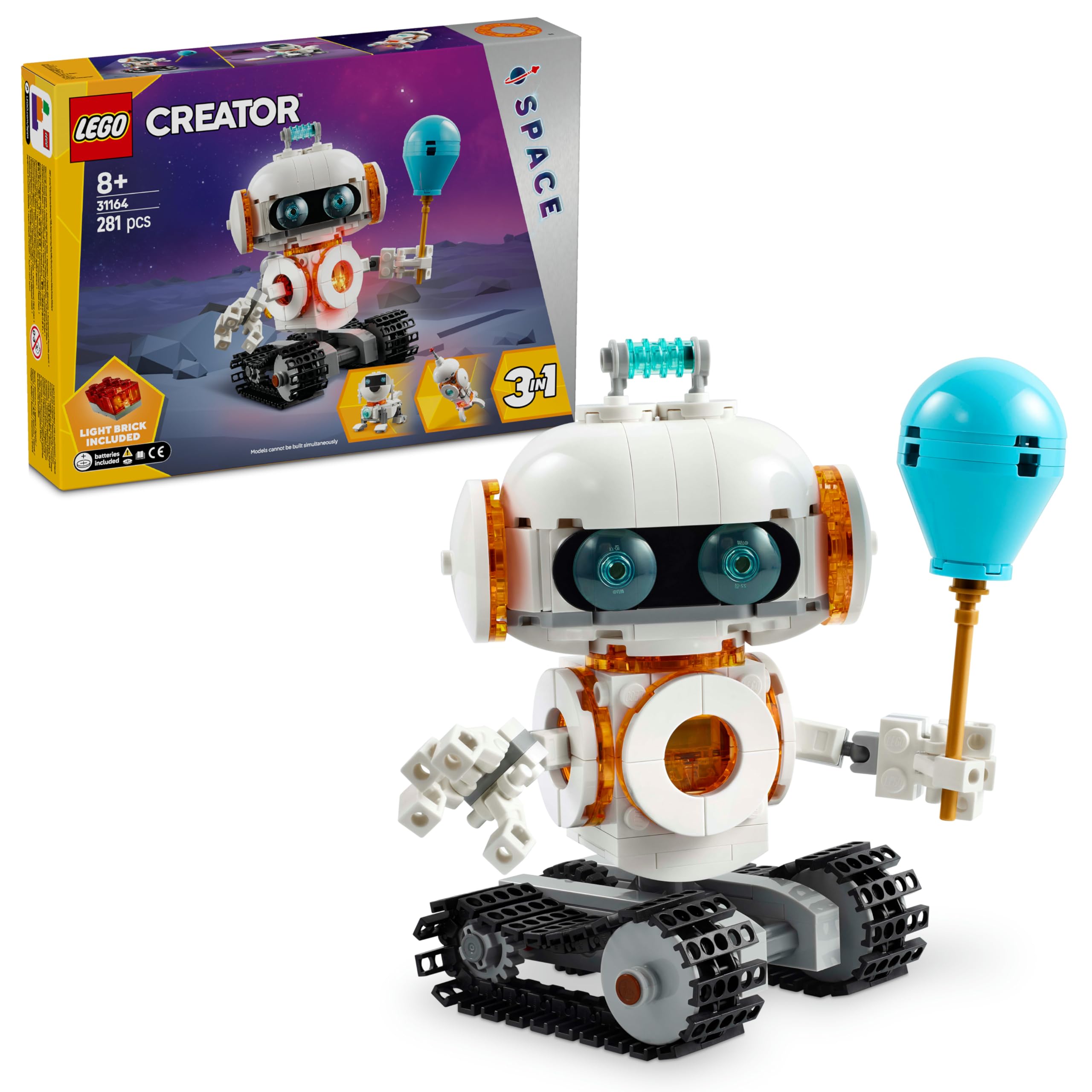 LEGO Creator 3’ü 1 Arada Uzay Robotu 31164-8 Yaş ve Üzeri Çocuklar için Köpek Figürüne veya Rokete Dönüşebilen Oyuncak Yapım Seti, Doğum Günü Hediyesi (281 Parça)