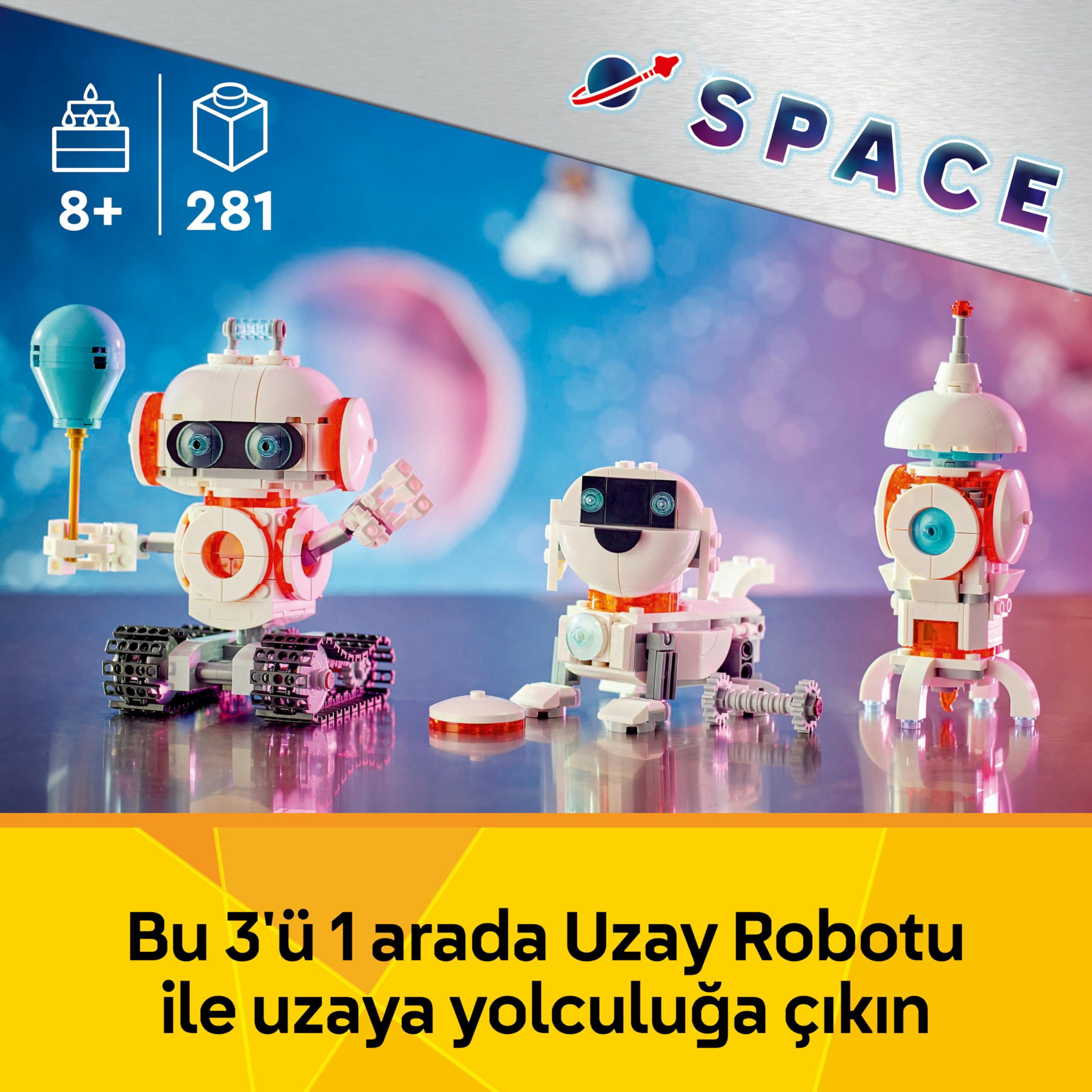 LEGO Creator 3’ü 1 Arada Uzay Robotu 31164-8 Yaş ve Üzeri Çocuklar için Köpek Figürüne veya Rokete Dönüşebilen Oyuncak Yapım Seti, Doğum Günü Hediyesi (281 Parça)