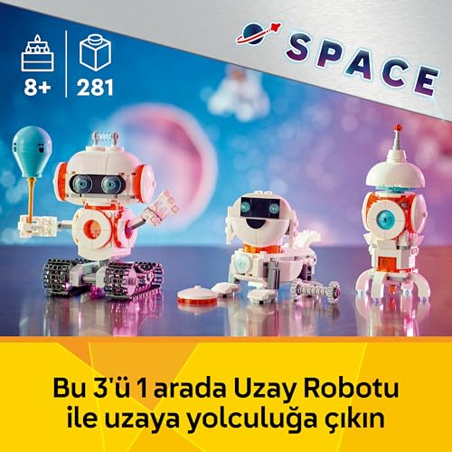 LEGO Creator 3’ü 1 Arada Uzay Robotu 31164-8 Yaş ve Üzeri Çocuklar için Köpek Figürüne veya Rokete Dönüşebilen Oyuncak Yapım Seti, Doğum Günü Hediyesi (281 Parça)