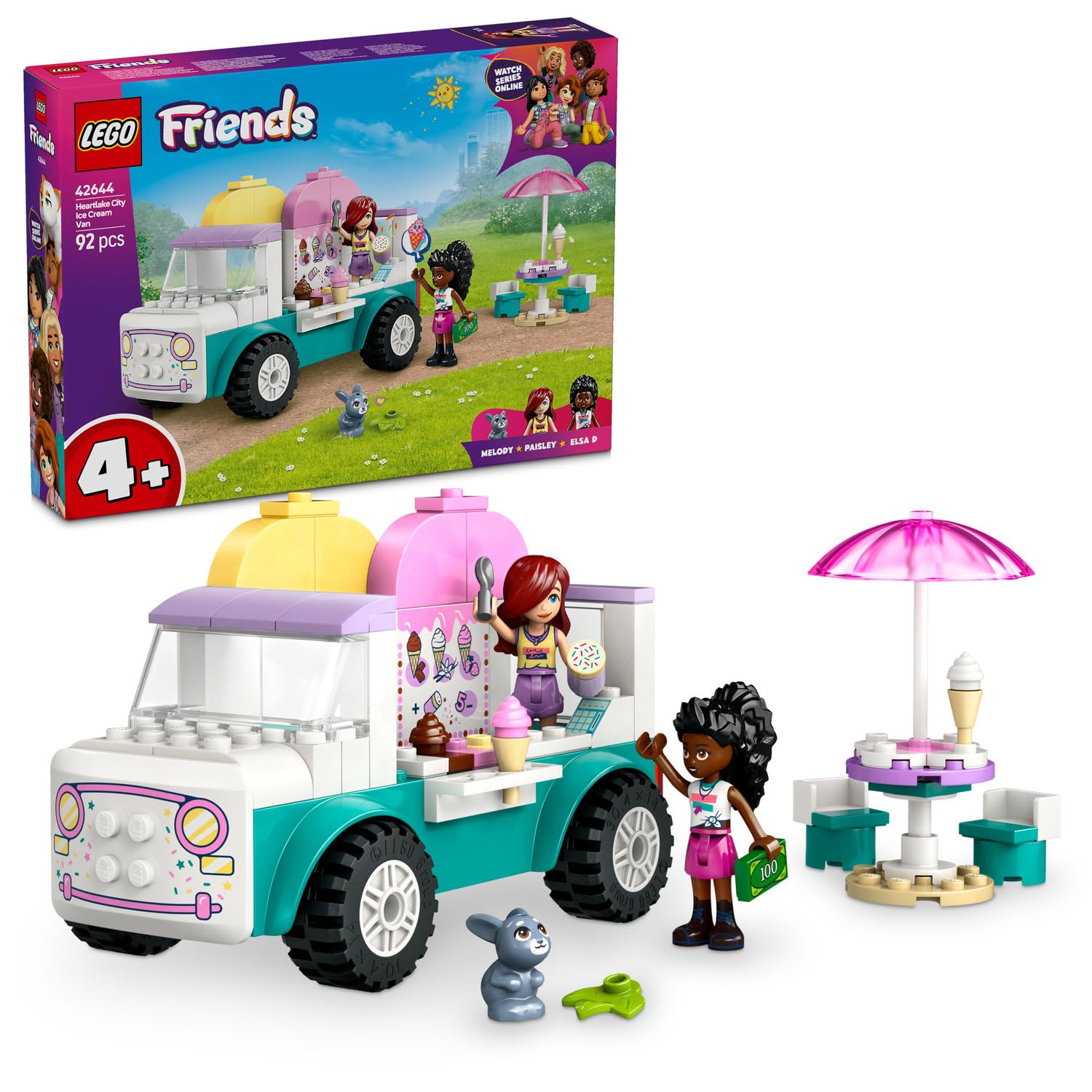 LEGO Friends Heartlake City Dondurma Kamyonu 42644-4 Yaş ve Üzeri Kız ve Erkek Çocukları için Mini Bebek İçeren Yaratıcı Oyuncak Yapım Seti, Doğum Günü Hediyesi (92 Parça)