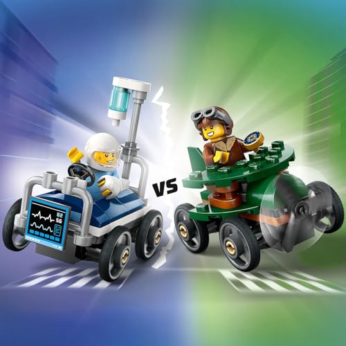 LEGO City Uçak, Hastane Yatağına Karşı Yarış Arabası Paketi 60459-5 Yaş Üzeri Çocuklar için Yaratıcı Oyuncak Yapım Seti, Doğum Günü Hediyesi (70 Parça)