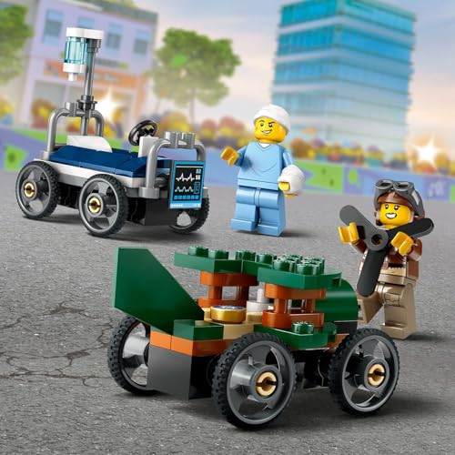 LEGO City Uçak, Hastane Yatağına Karşı Yarış Arabası Paketi 60459-5 Yaş Üzeri Çocuklar için Yaratıcı Oyuncak Yapım Seti, Doğum Günü Hediyesi (70 Parça)