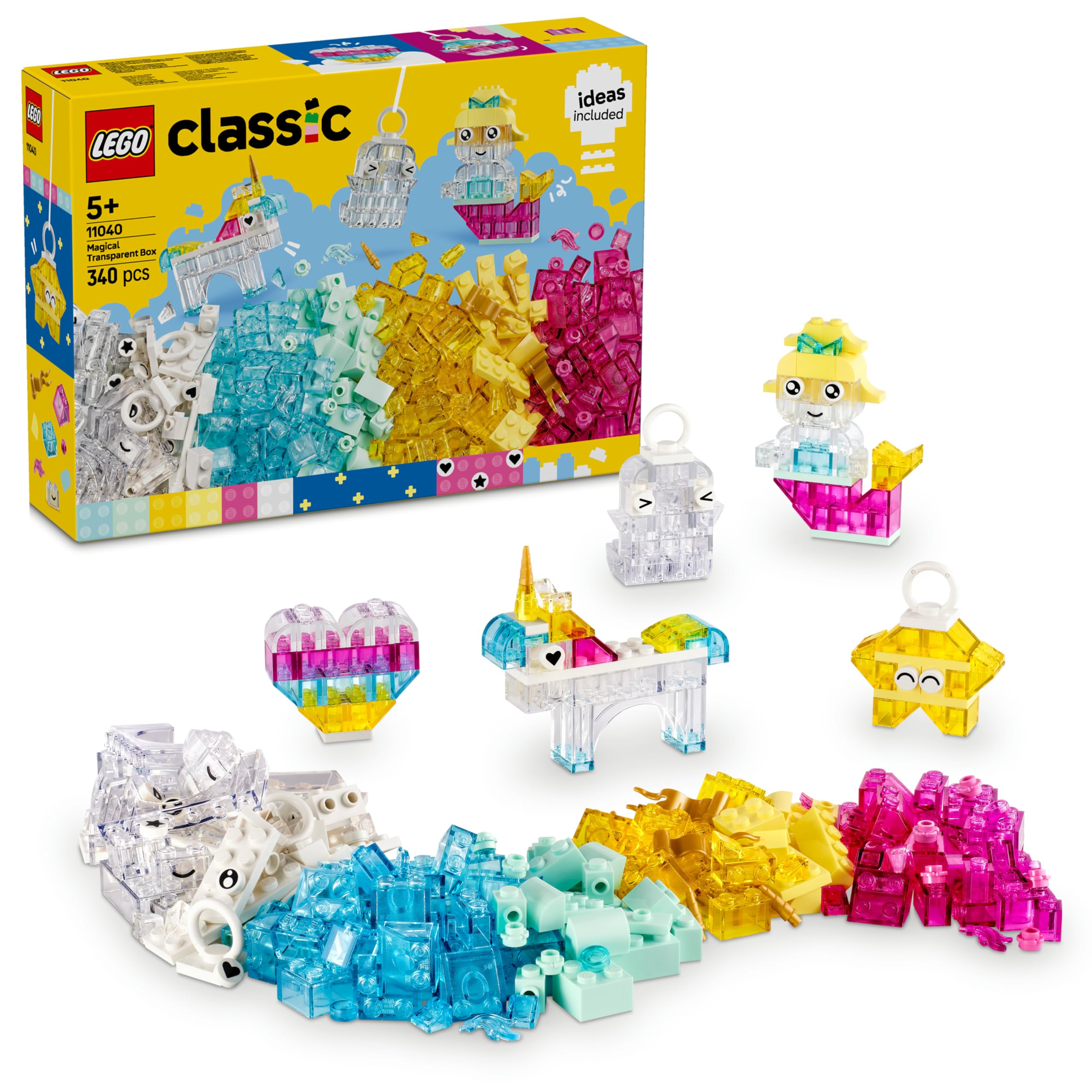 LEGO Classic Sihirli Saydam Kutu 11040 – 5 Yaş ve Üzeri Çocuklar için Mini Figürler İçeren Renkli Parçalar ve Askı Parçaları Yapım Seti (340 Parça)