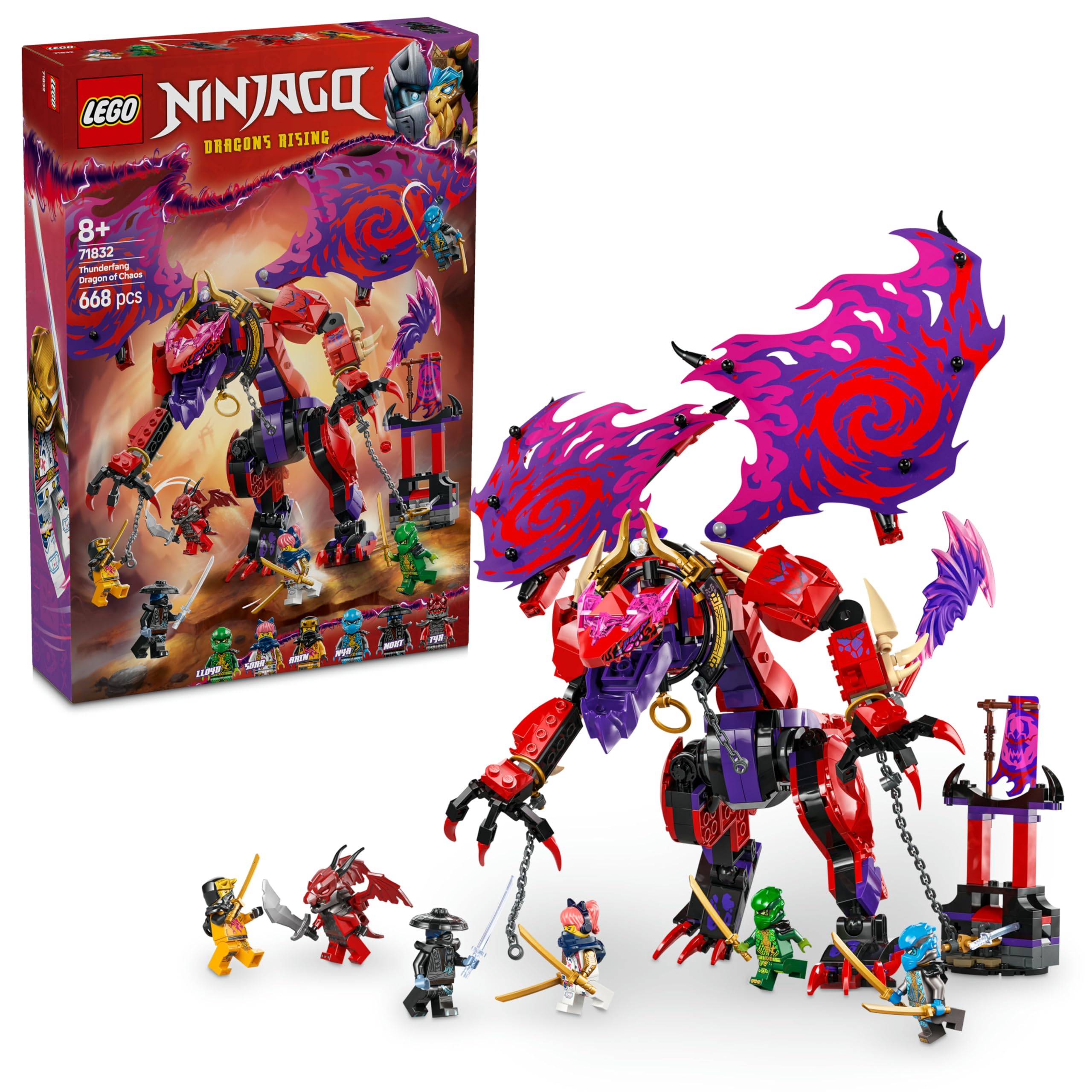 LEGO NINJAGO Thunderfang Kaos Ejderhası 71832-8 Yaş ve Üzeri Kız ve Erkek Çocukları için 6 Ninja Minifigürü İçeren Yaratıcı Oyuncak Yapım Seti, Çocuklar için Doğum Günü Hediyesi Fikri (668 Parça)