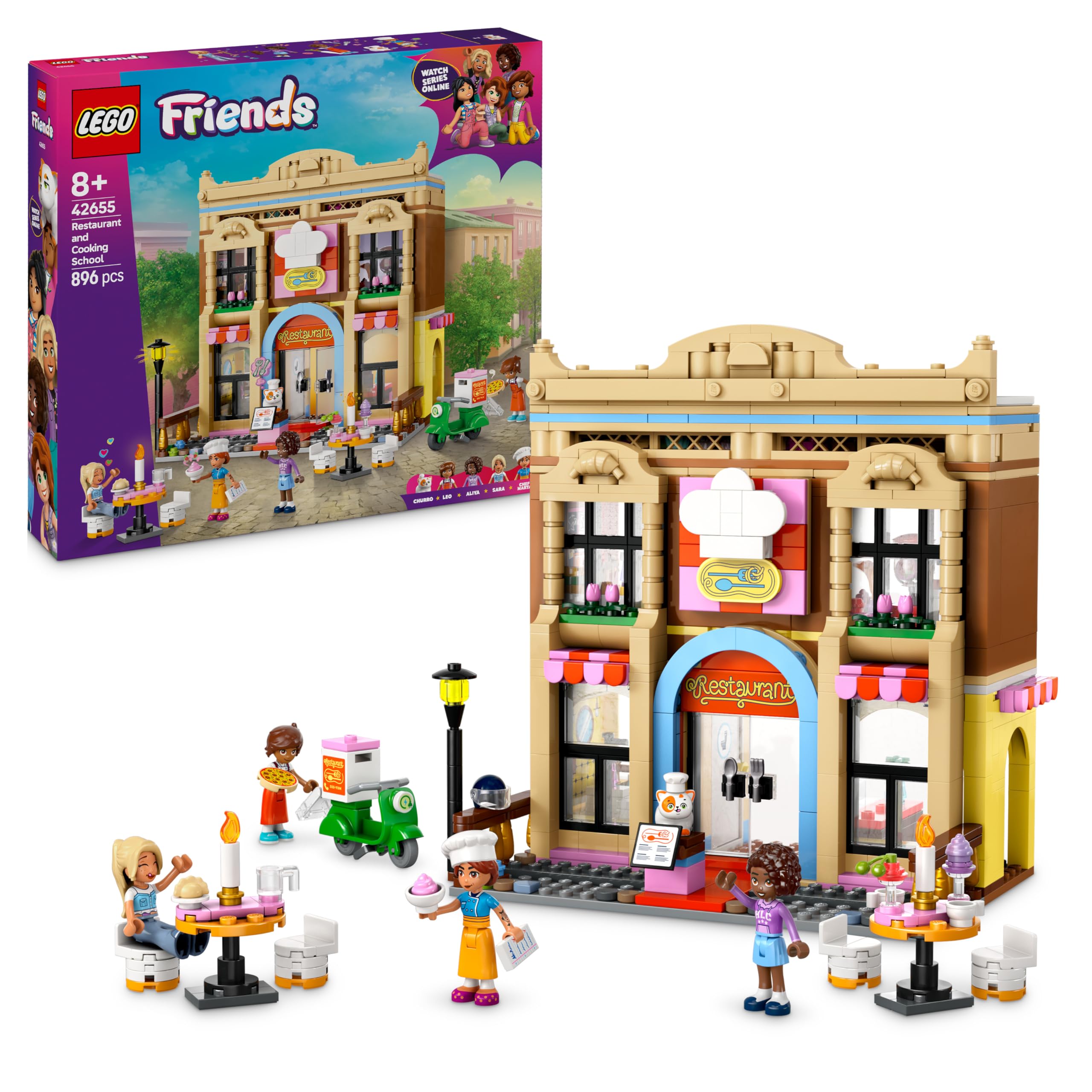 LEGO Friends Restoran ve Aşçılık Okulu 42655-8 Yaş ve Üzeri Erkek ve Kız Çocukları için Mini Bebek İçeren Yaratıcı Oyuncak Yapım Seti, Doğum Günü Hediyesi (896 Parça)