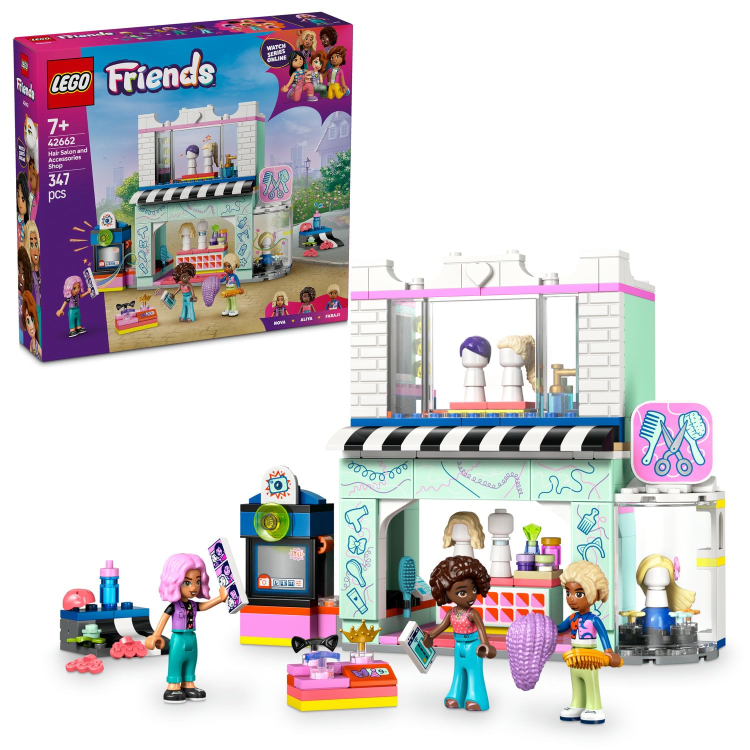 LEGO Friends Kuaför ve Aksesuar Mağazası 42662-7 Yaş ve Üzeri Erkek ve Kız Çocukları için Mini Bebek İçeren Yaratıcı Oyuncak Yapım Seti, Doğum Günü Hediyesi (347 Parça)