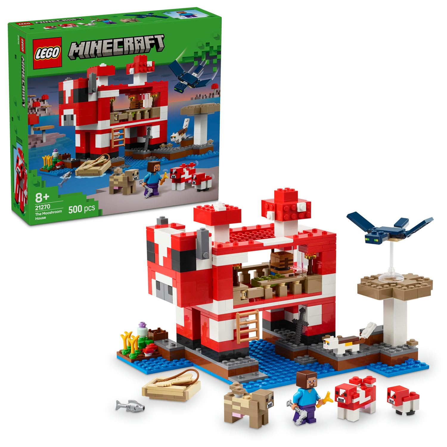 LEGO Minecraft Mooshroom Evi 21270, 8 Yaş ve Üzeri Erkek ve Kız Çocuklar için Mantar Tarlaları, Stev