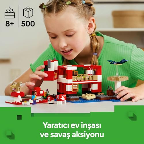 LEGO Minecraft Mooshroom Evi 21270, 8 Yaş ve Üzeri Erkek ve Kız Çocuklar için Mantar Tarlaları, Stev