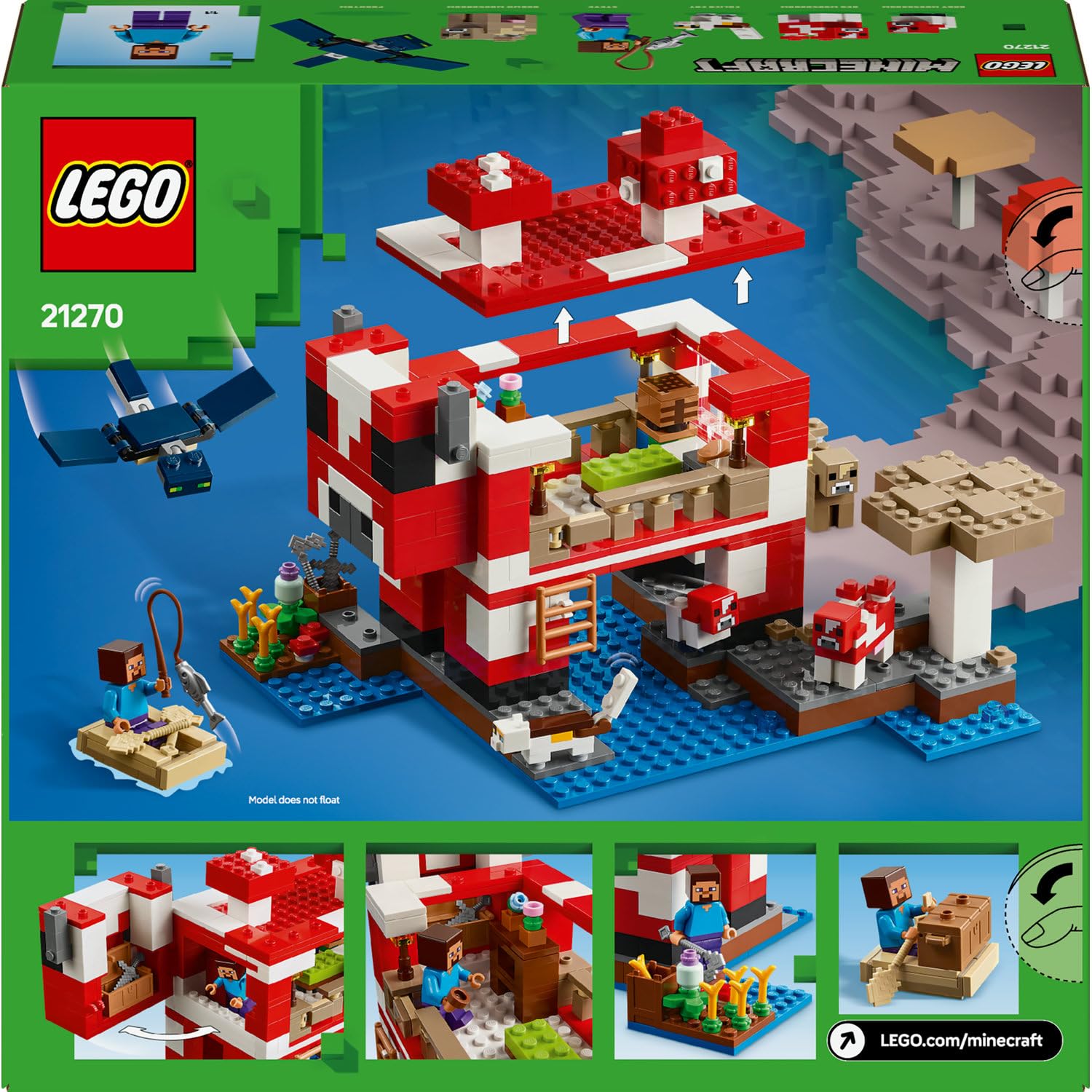 LEGO Minecraft Mooshroom Evi 21270, 8 Yaş ve Üzeri Erkek ve Kız Çocuklar için Mantar Tarlaları, Stev